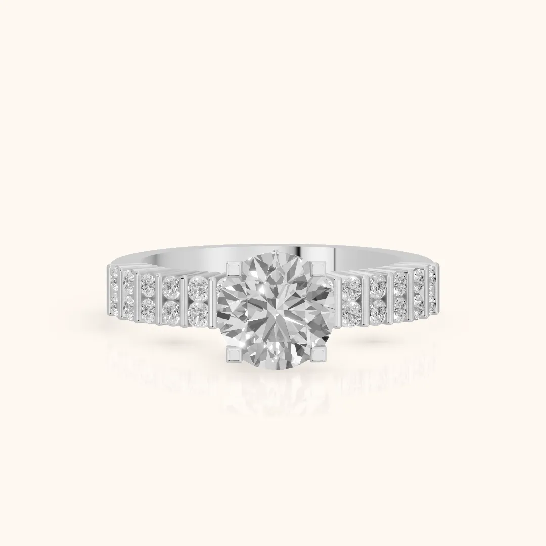 Honor Sidestone Round Diamond Engagement Ring in Silver — view 2