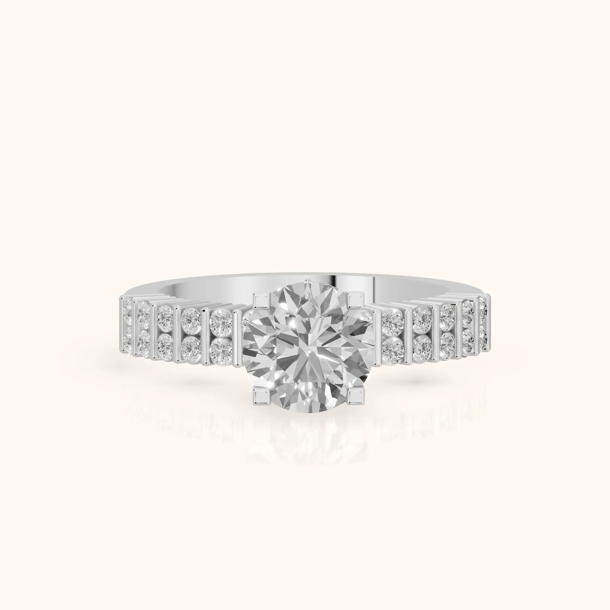 Honor Sidestone Round Diamond Engagement Ring in Silver — view 1