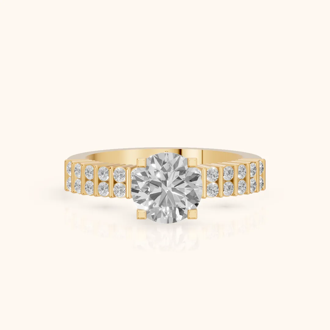 Honor Sidestone Round Diamond Engagement Ring in Yellow Gold — view 2