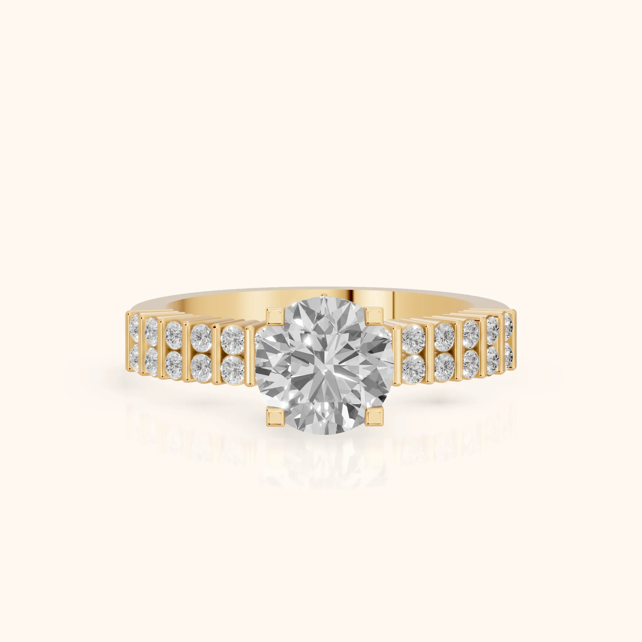 Honor Sidestone Round Diamond Engagement Ring in Yellow Gold — view 1