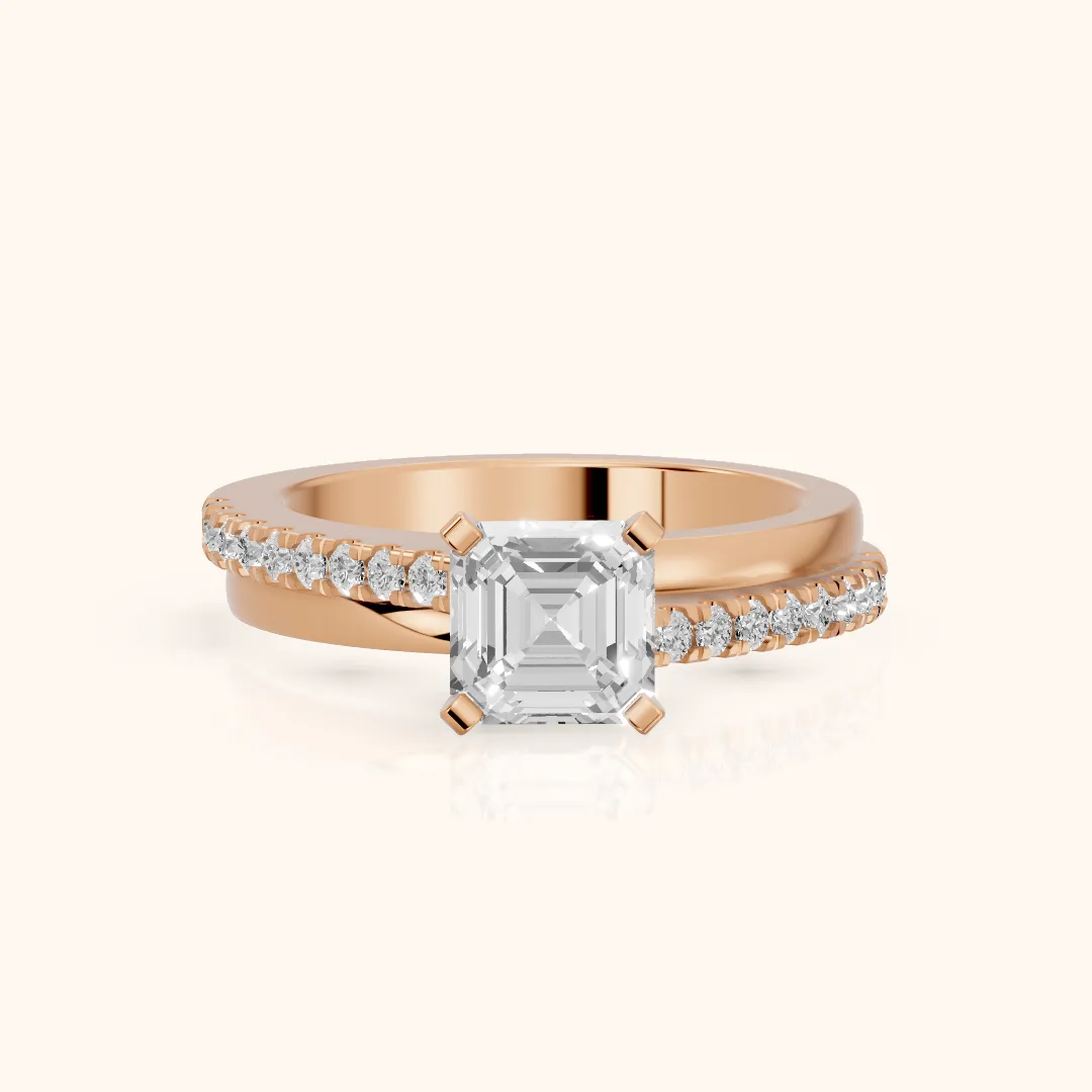 Edith Criss Cross Pavé Asscher Diamond Engagement Ring in Rose Gold — view 2
