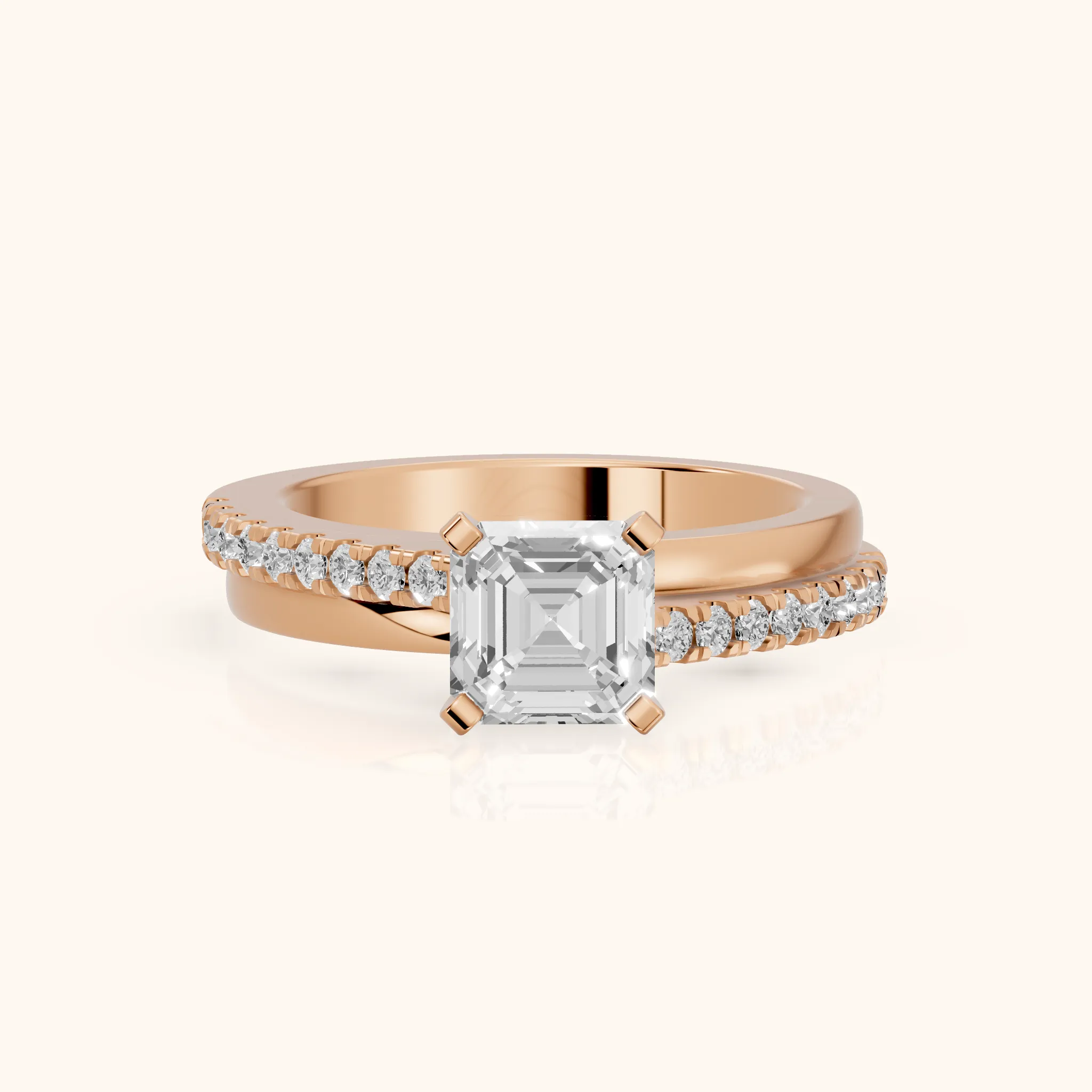 Edith Criss Cross Pavé Asscher Diamond Engagement Ring in Rose Gold — view 1