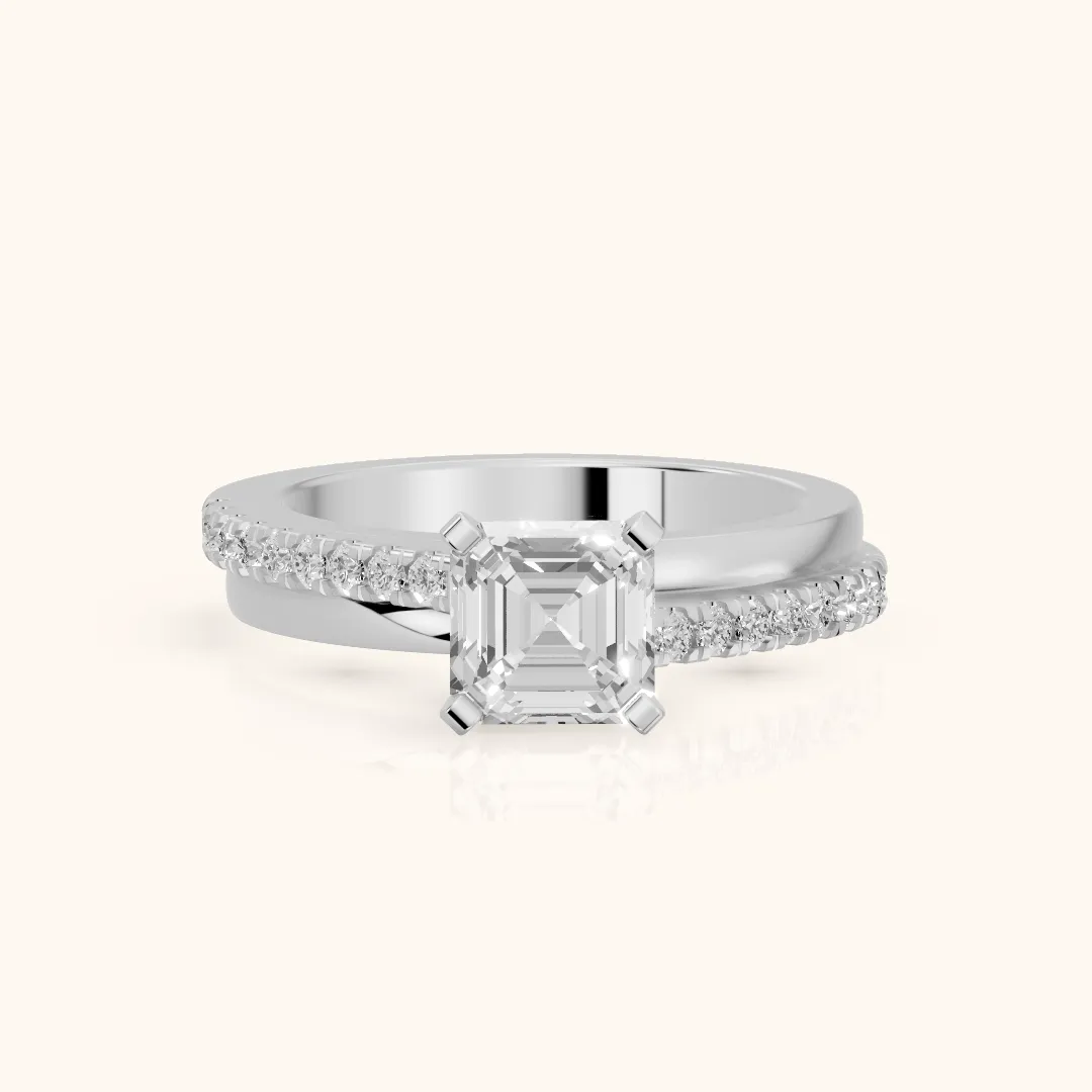 Edith Criss Cross Pavé Asscher Diamond Engagement Ring in White Gold — view 2