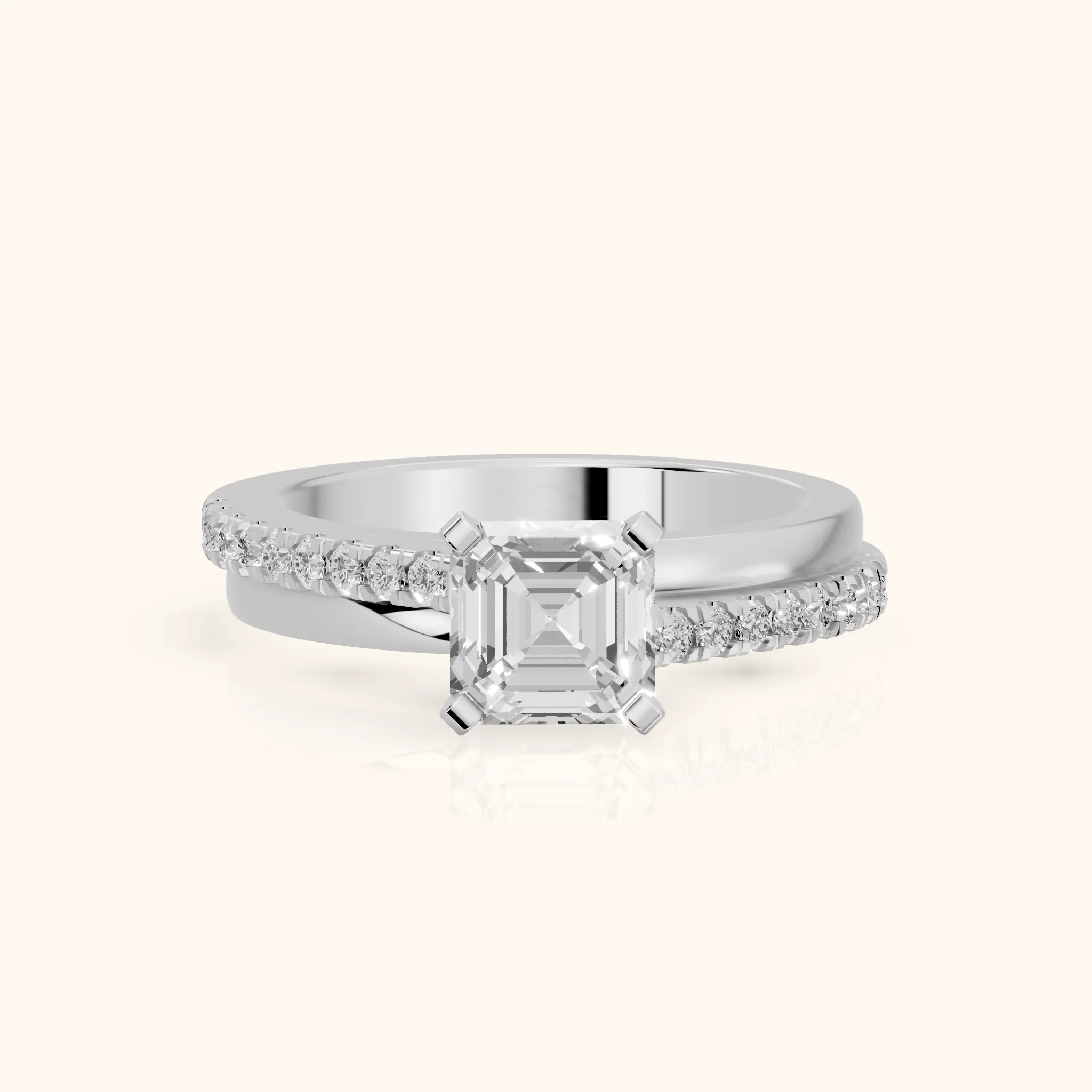 Edith Criss Cross Pavé Asscher Diamond Engagement Ring in White Gold — view 1
