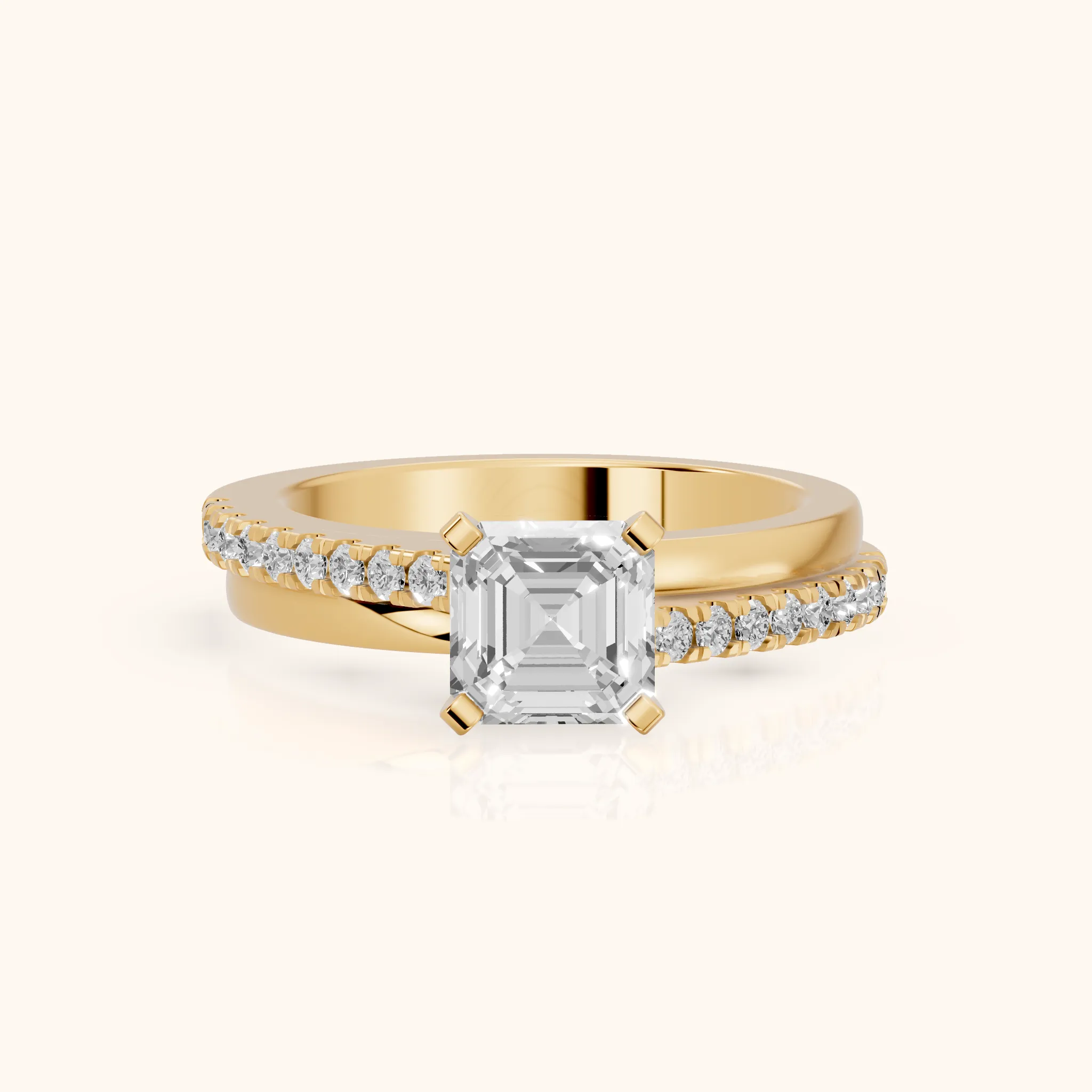Edith Criss Cross Pavé Asscher Diamond Engagement Ring in Yellow Gold — view 1