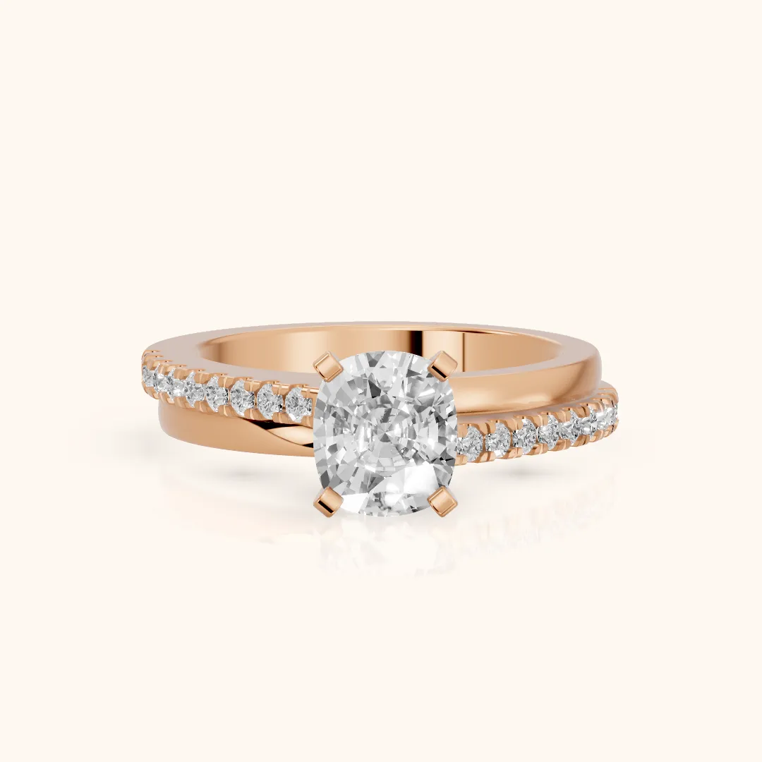 Edith Criss Cross Pavé Cushion Diamond Engagement Ring in Rose Gold — view 2