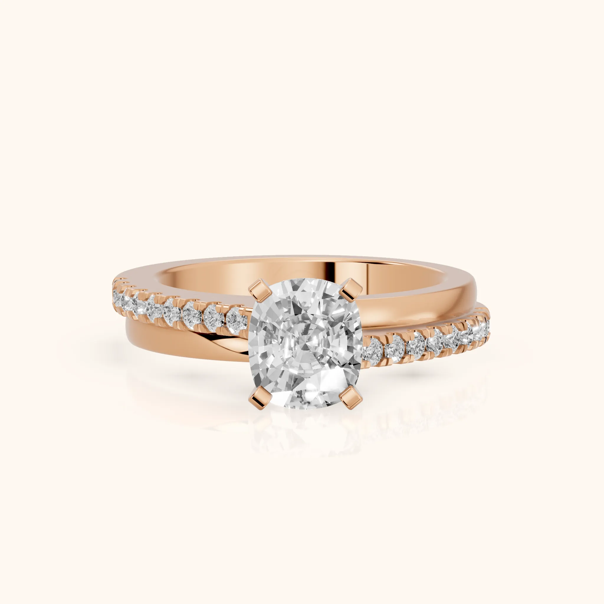 Edith Criss Cross Pavé Cushion Diamond Engagement Ring in Rose Gold — view 1