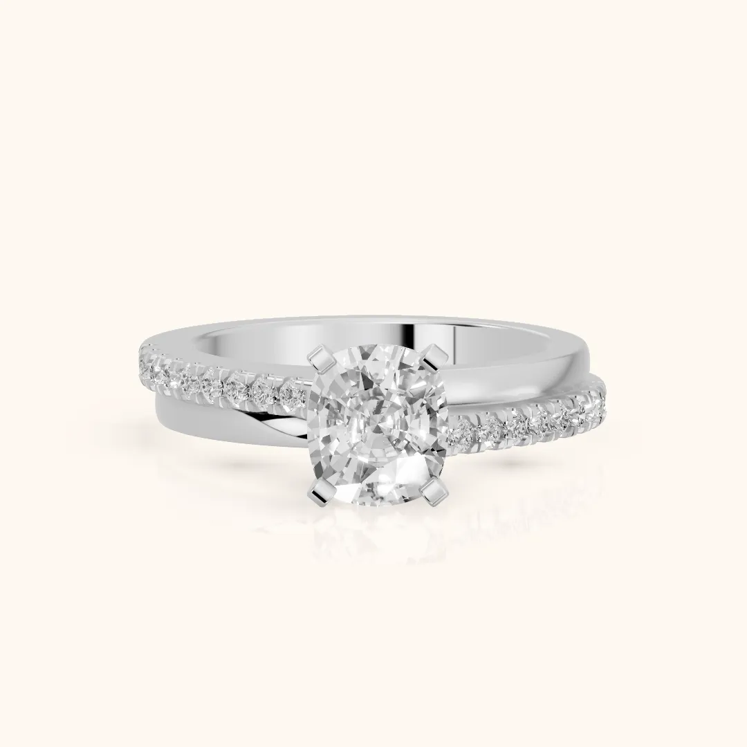 Edith Criss Cross Pavé Cushion Diamond Engagement Ring in Silver — view 2