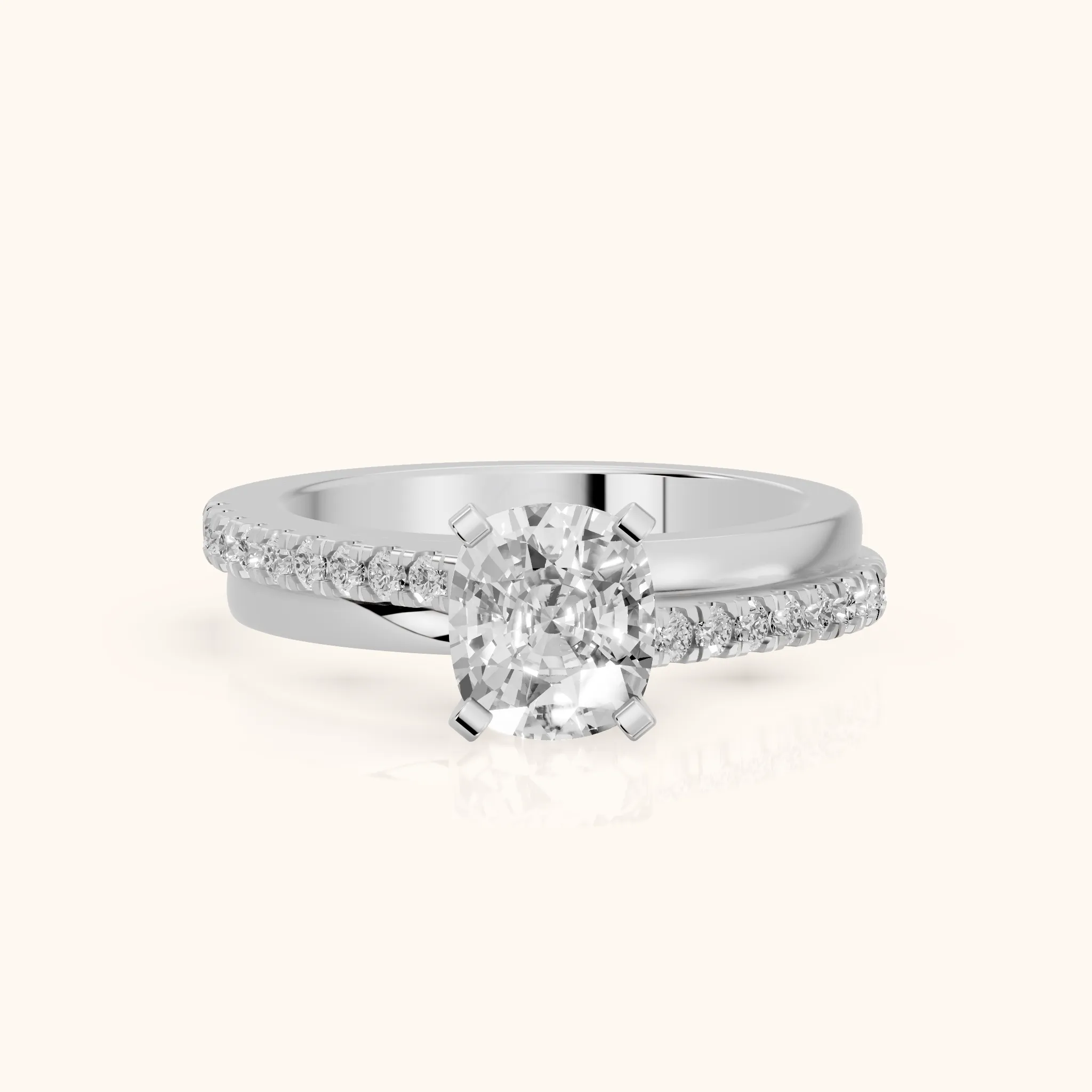 Edith Criss Cross Pavé Cushion Diamond Engagement Ring in Silver — view 1