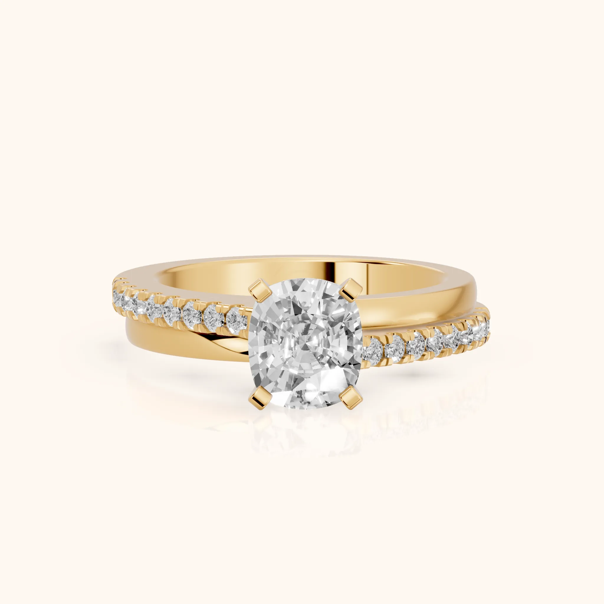 Edith Criss Cross Pavé Cushion Diamond Engagement Ring in Yellow Gold — view 1