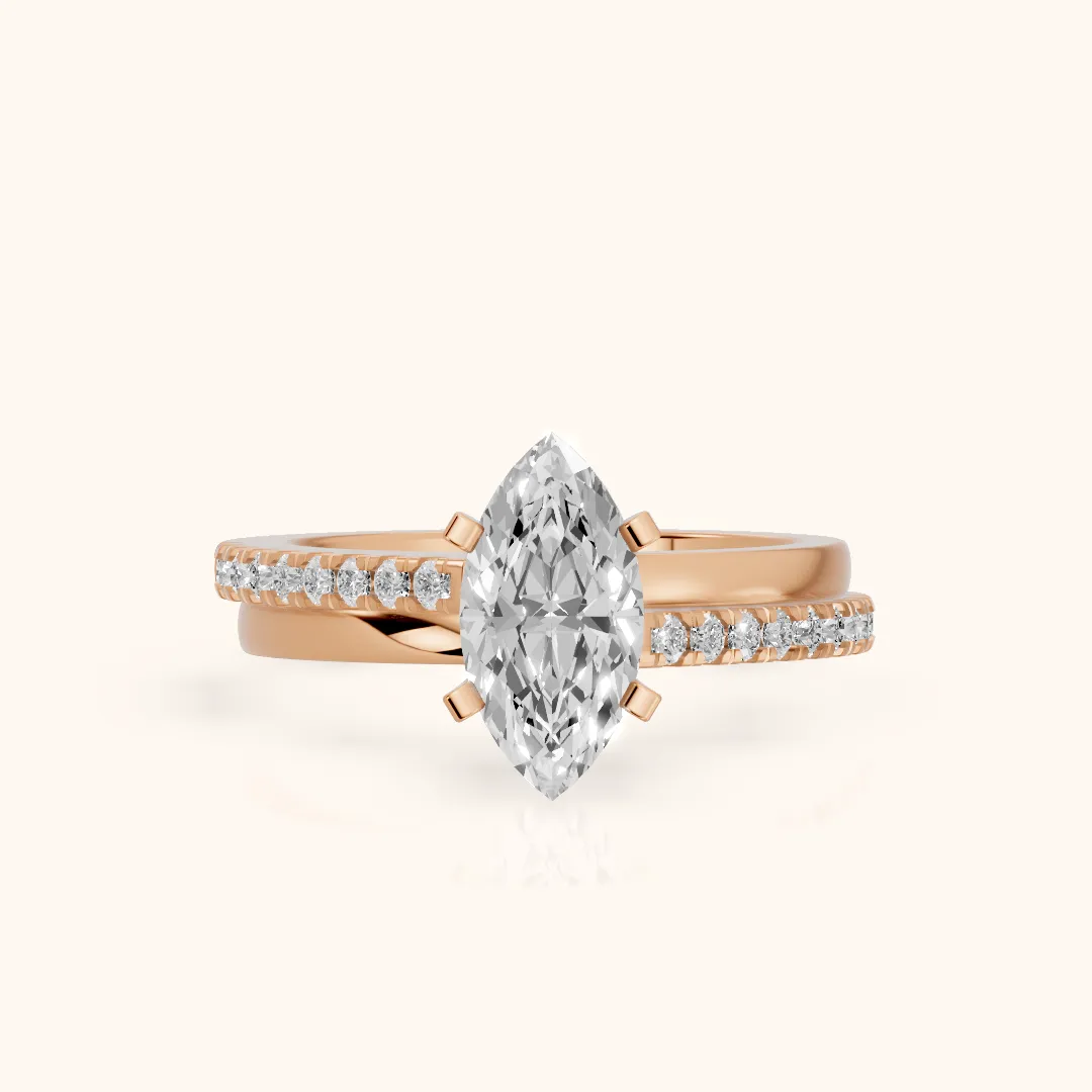 Edith Criss Cross Pavé Marquise Diamond Engagement Ring in Rose Gold — view 2