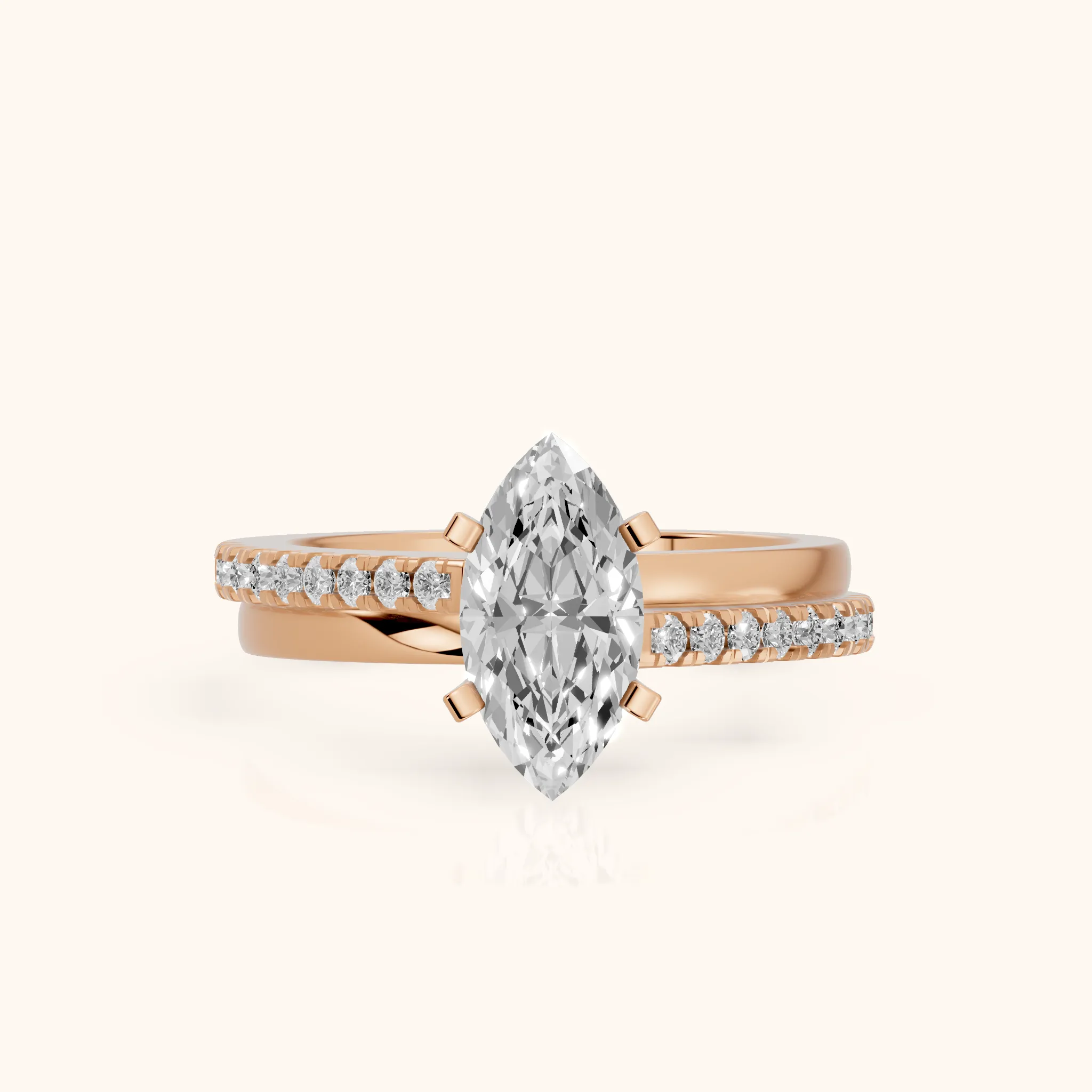 Edith Criss Cross Pavé Marquise Diamond Engagement Ring in Rose Gold — view 1