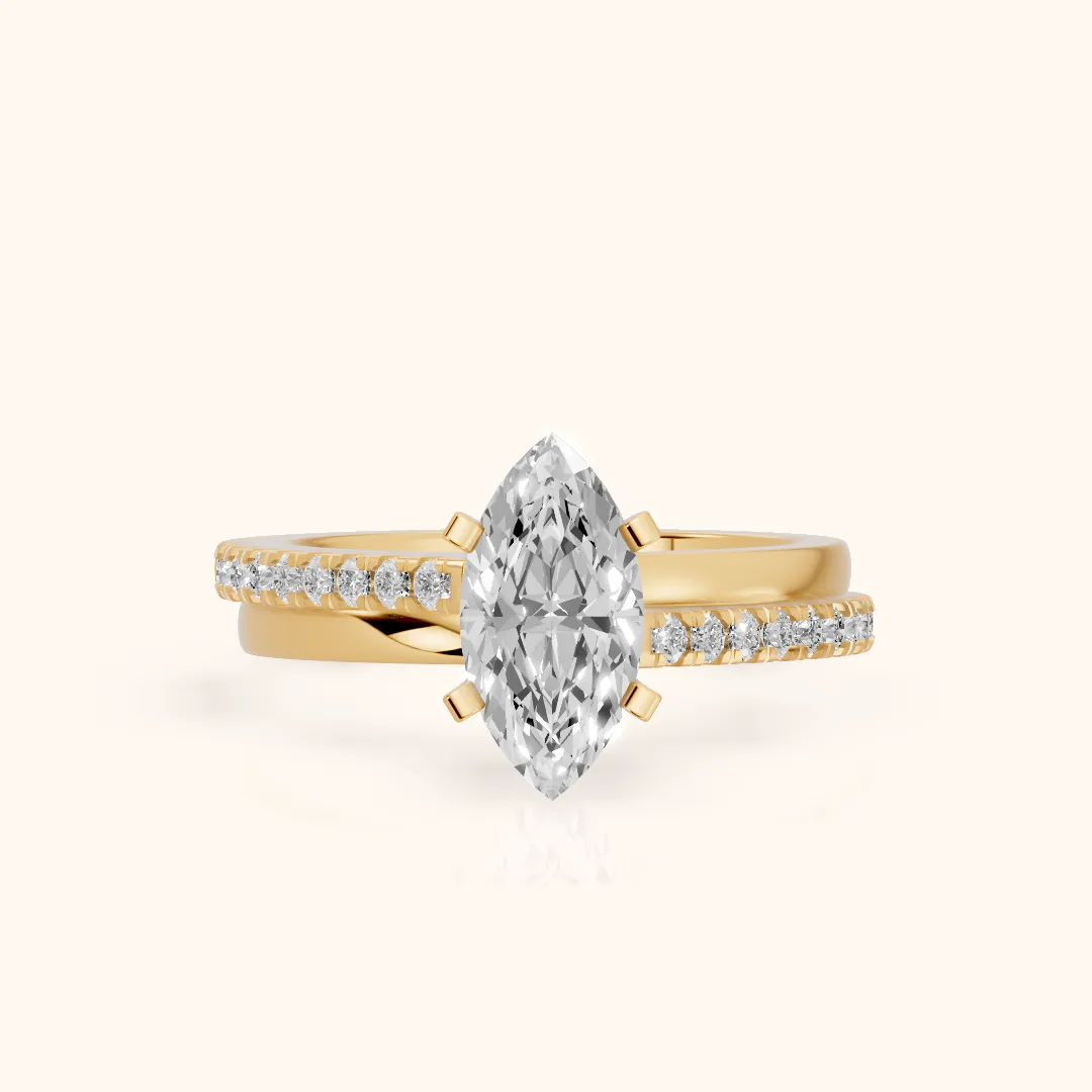 Edith Criss Cross Pavé Marquise Diamond Engagement Ring in Yellow Gold — view 2