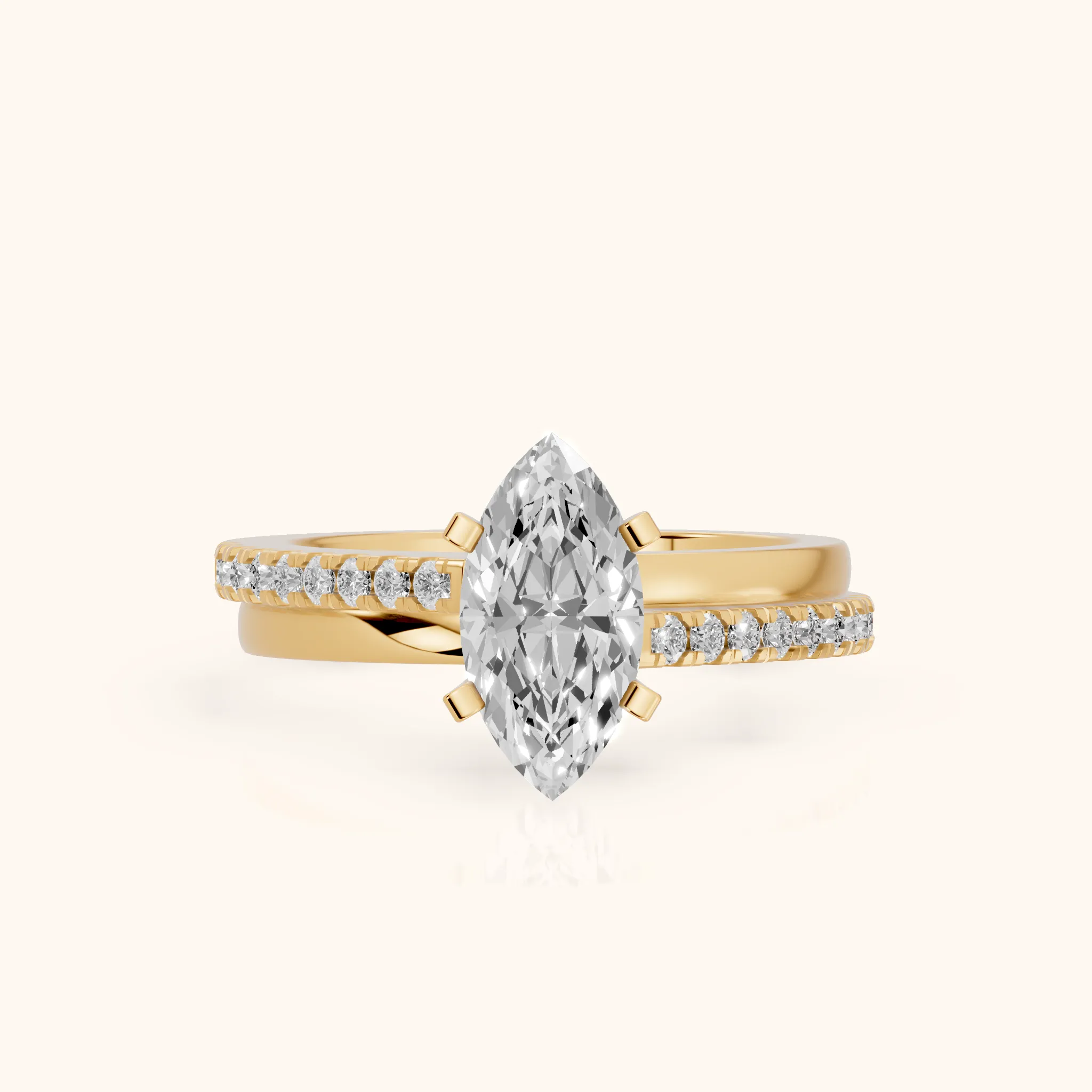 Edith Criss Cross Pavé Marquise Diamond Engagement Ring in Yellow Gold — view 1