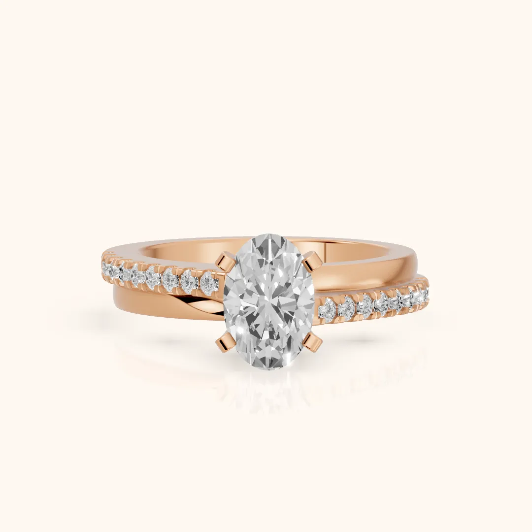 Edith Criss Cross Pavé Oval Diamond Engagement Ring in Rose Gold — view 2