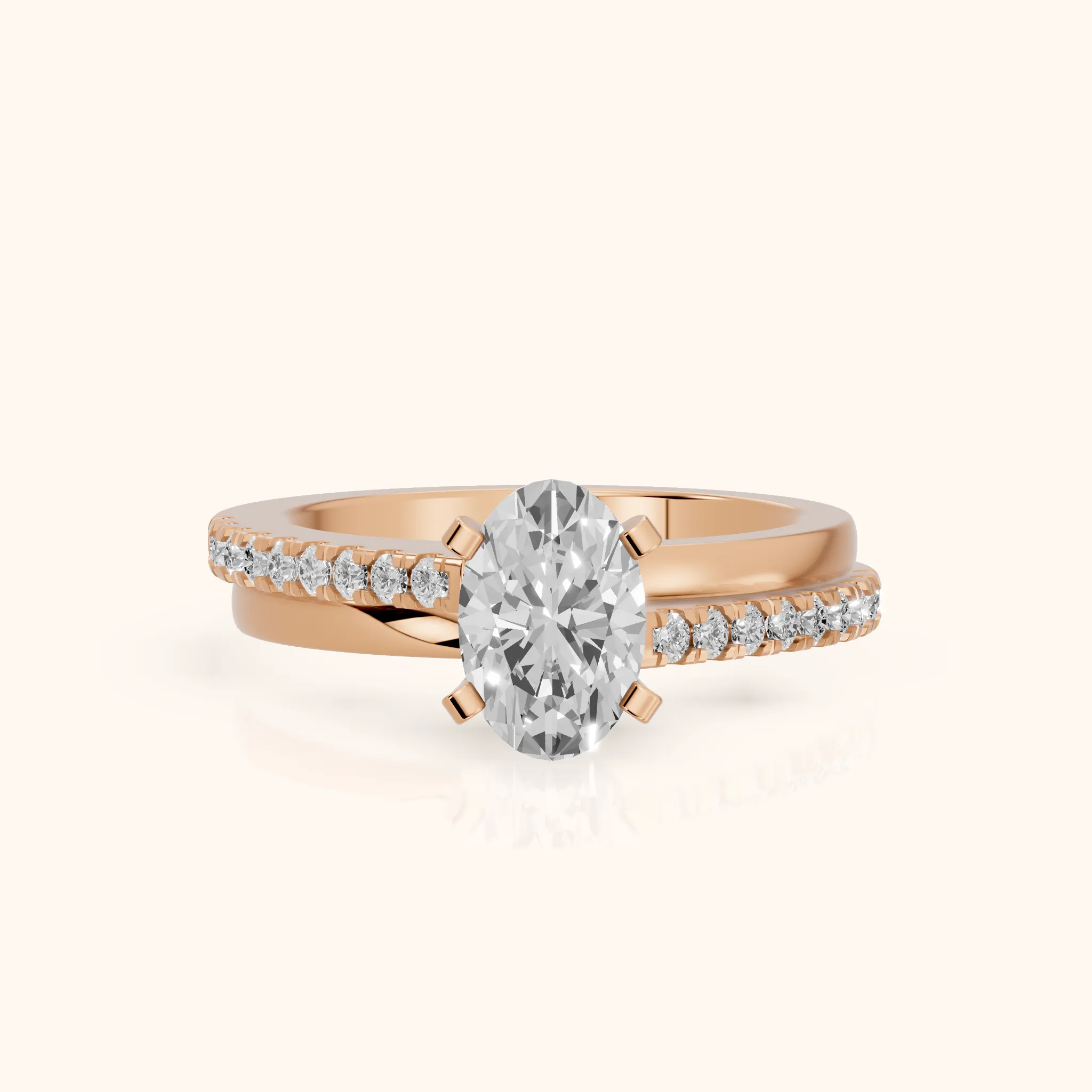 Edith Criss Cross Pavé Oval Diamond Engagement Ring in Rose Gold — view 1