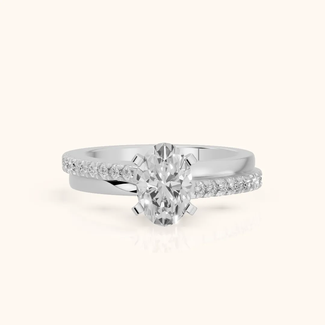 Edith Criss Cross Pavé Oval Diamond Engagement Ring in Silver — view 2