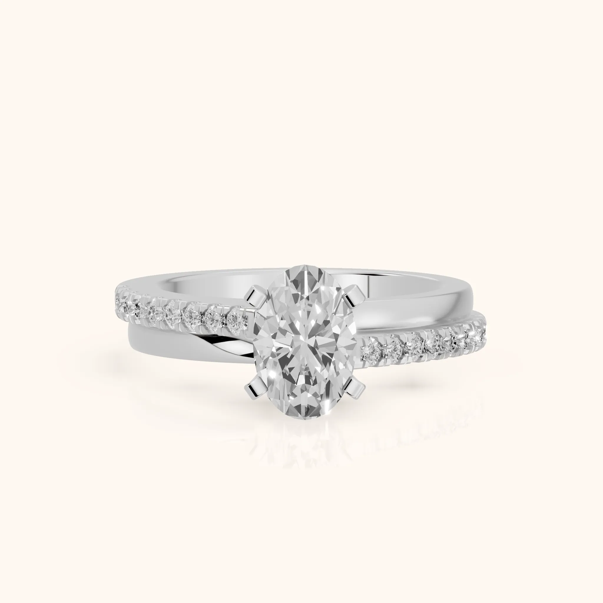 Edith Criss Cross Pavé Oval Diamond Engagement Ring in Silver — view 1