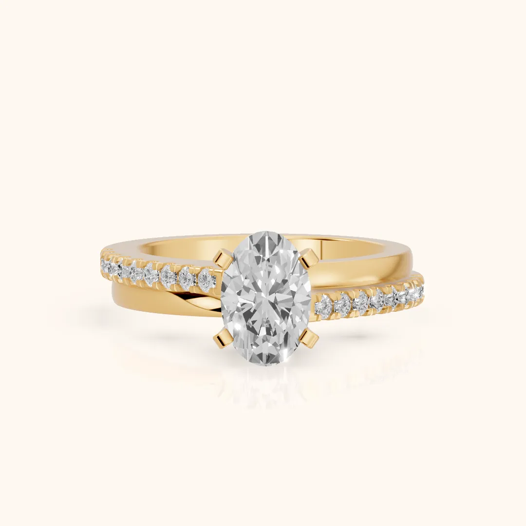 Edith Criss Cross Pavé Oval Diamond Engagement Ring in Yellow Gold — view 2