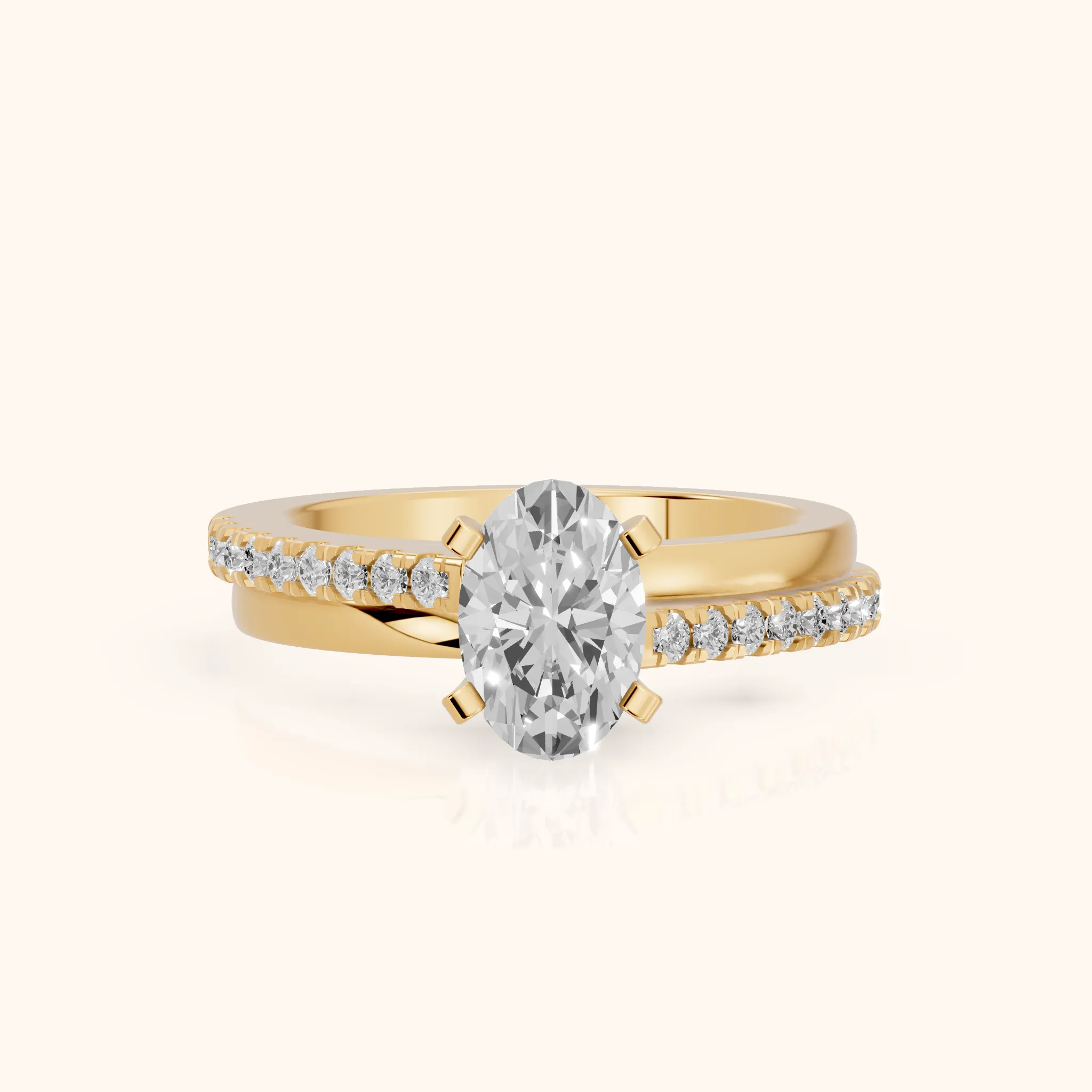 Edith Criss Cross Pavé Oval Diamond Engagement Ring in Yellow Gold — view 1