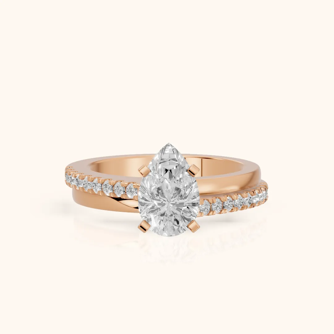 Edith Criss Cross Pavé Pear Diamond Engagement Ring in Rose Gold — view 2