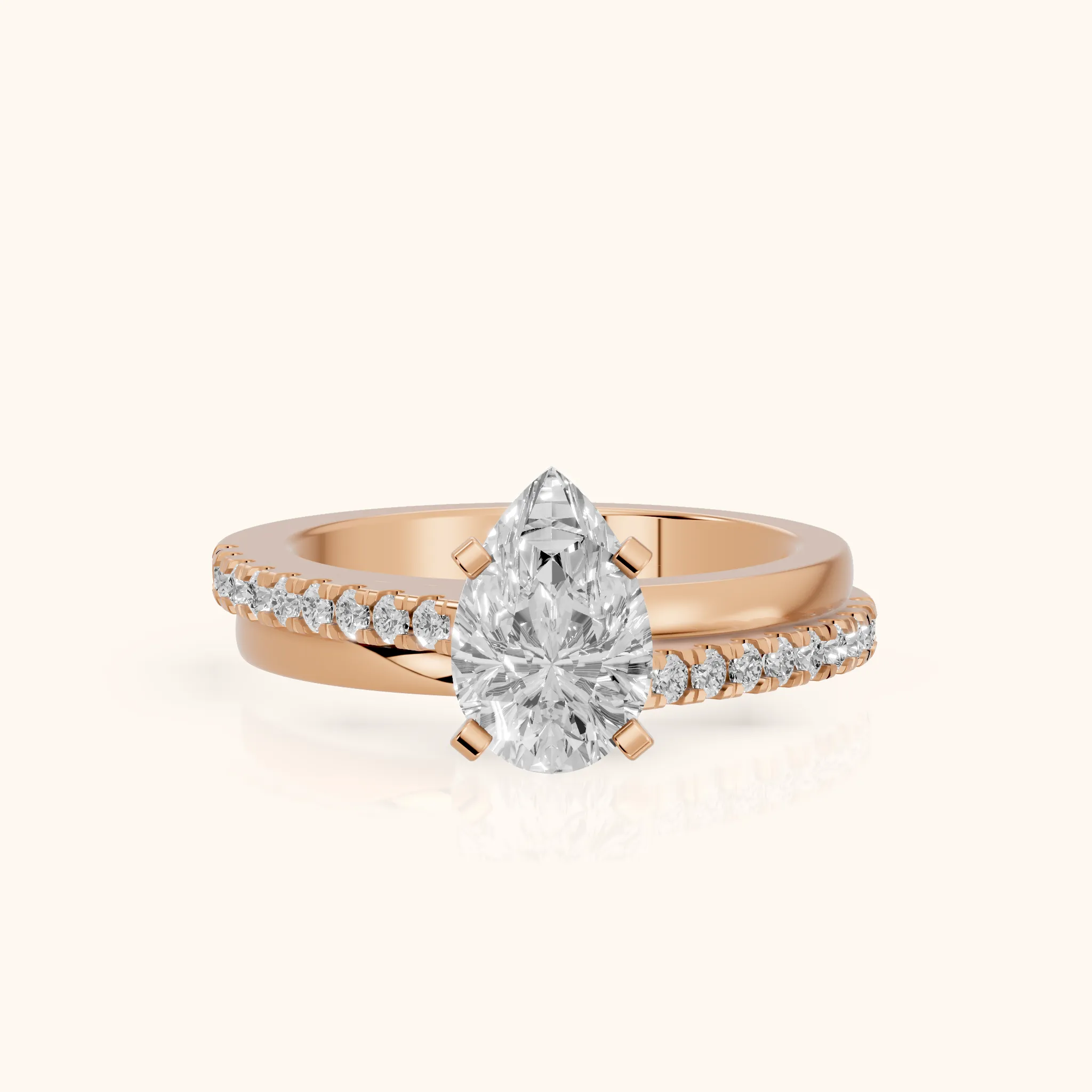 Edith Criss Cross Pavé Pear Diamond Engagement Ring in Rose Gold — view 1