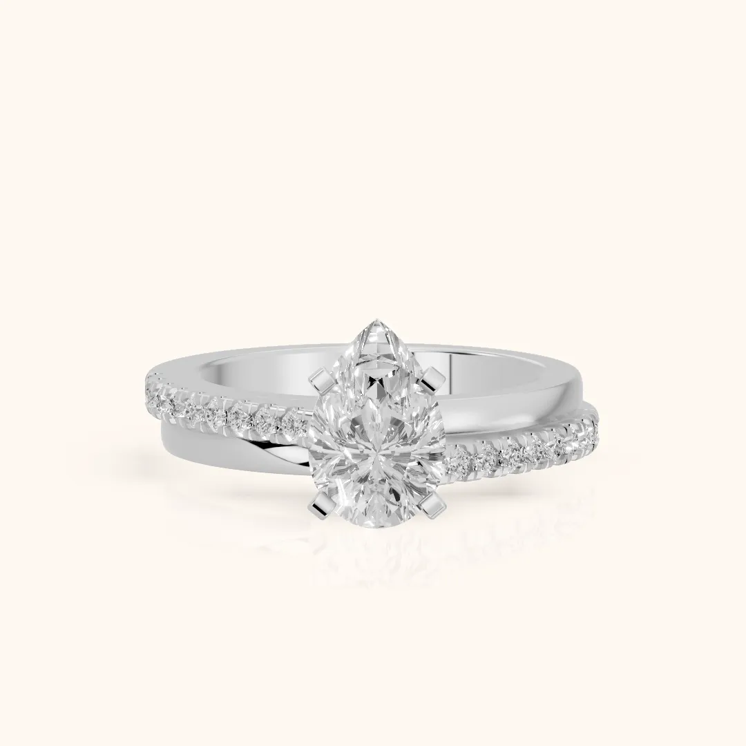 Edith Criss Cross Pavé Pear Diamond Engagement Ring in Platinum — view 2
