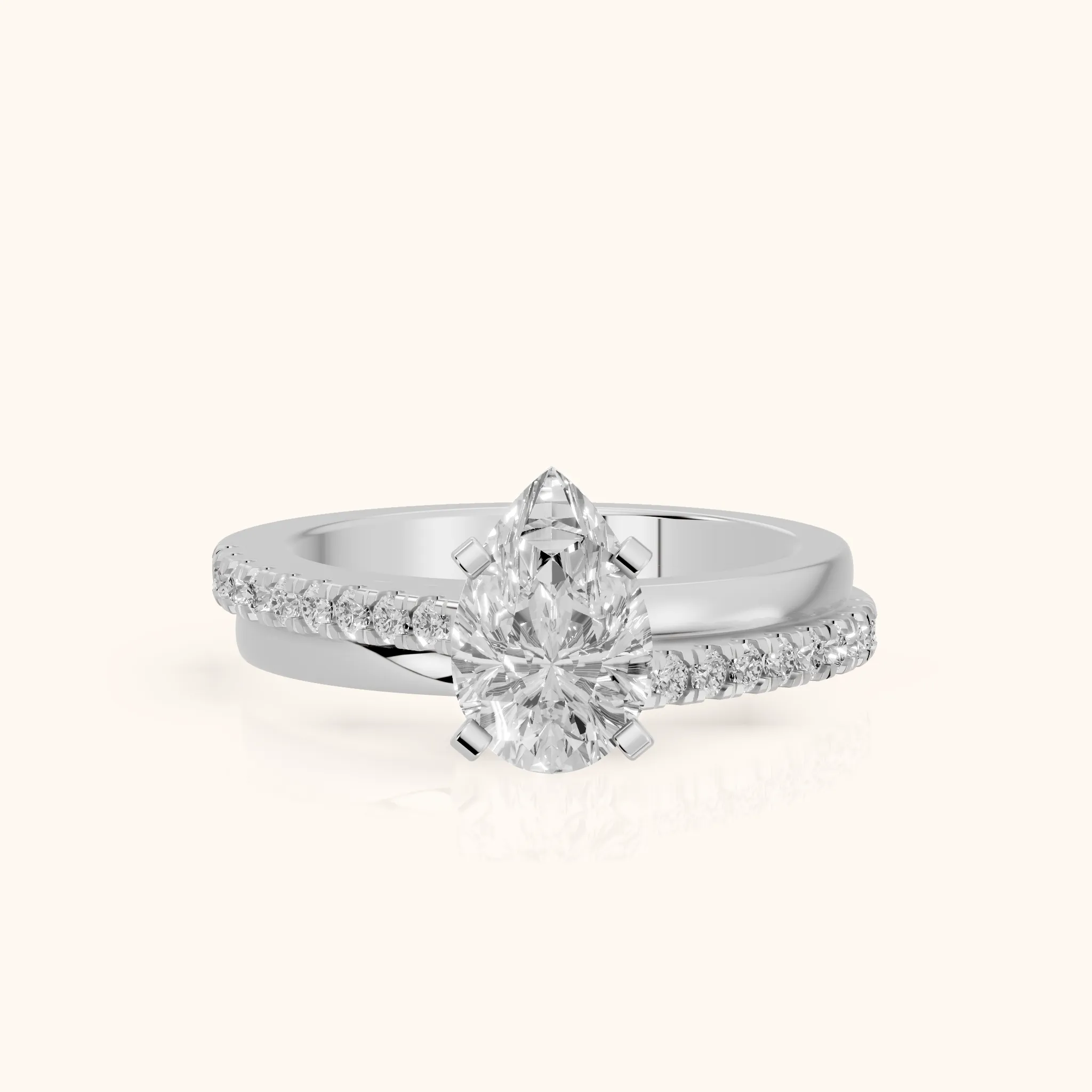 Edith Criss Cross Pavé Pear Diamond Engagement Ring in Platinum — view 1