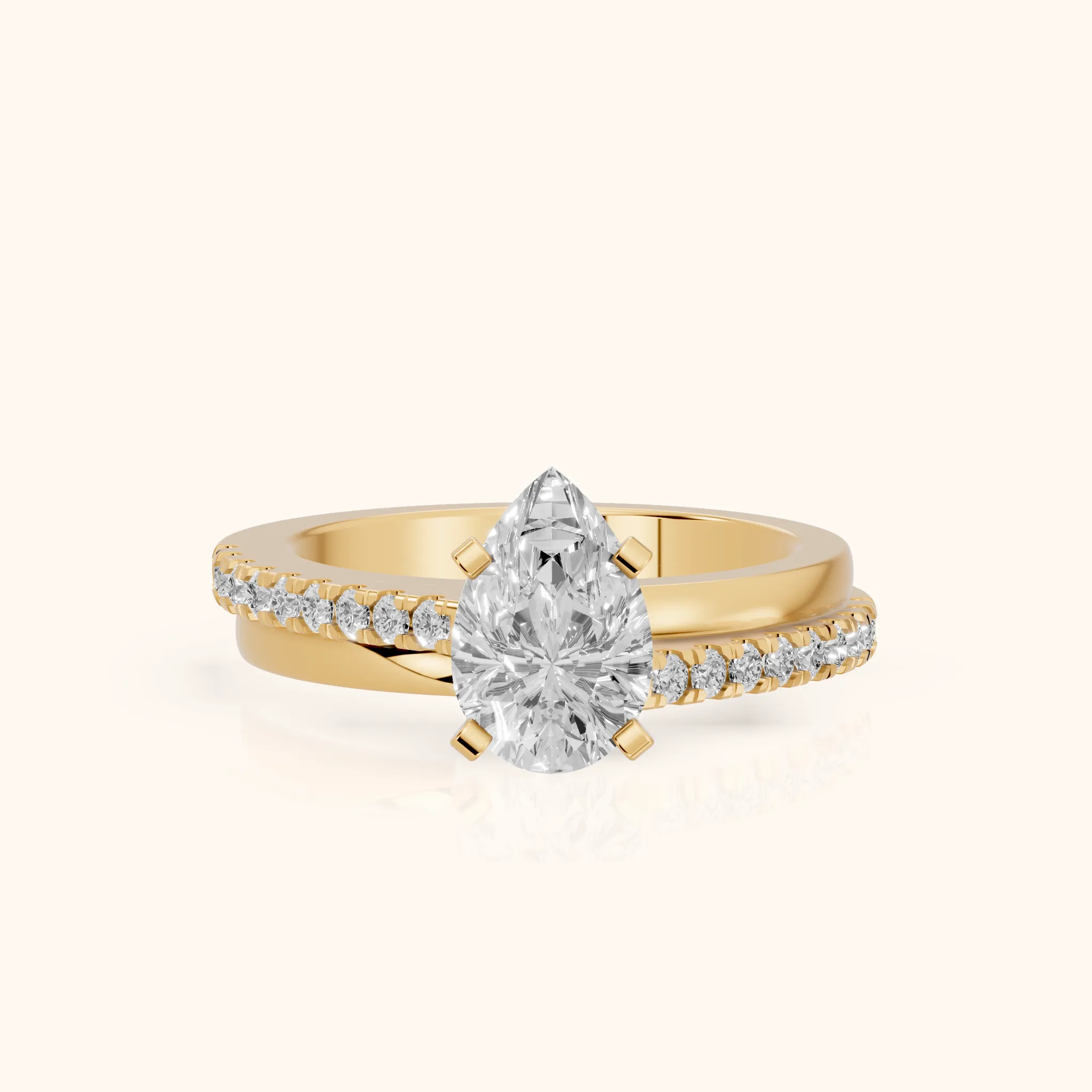 Edith Criss Cross Pavé Pear Diamond Engagement Ring in Yellow Gold — view 1