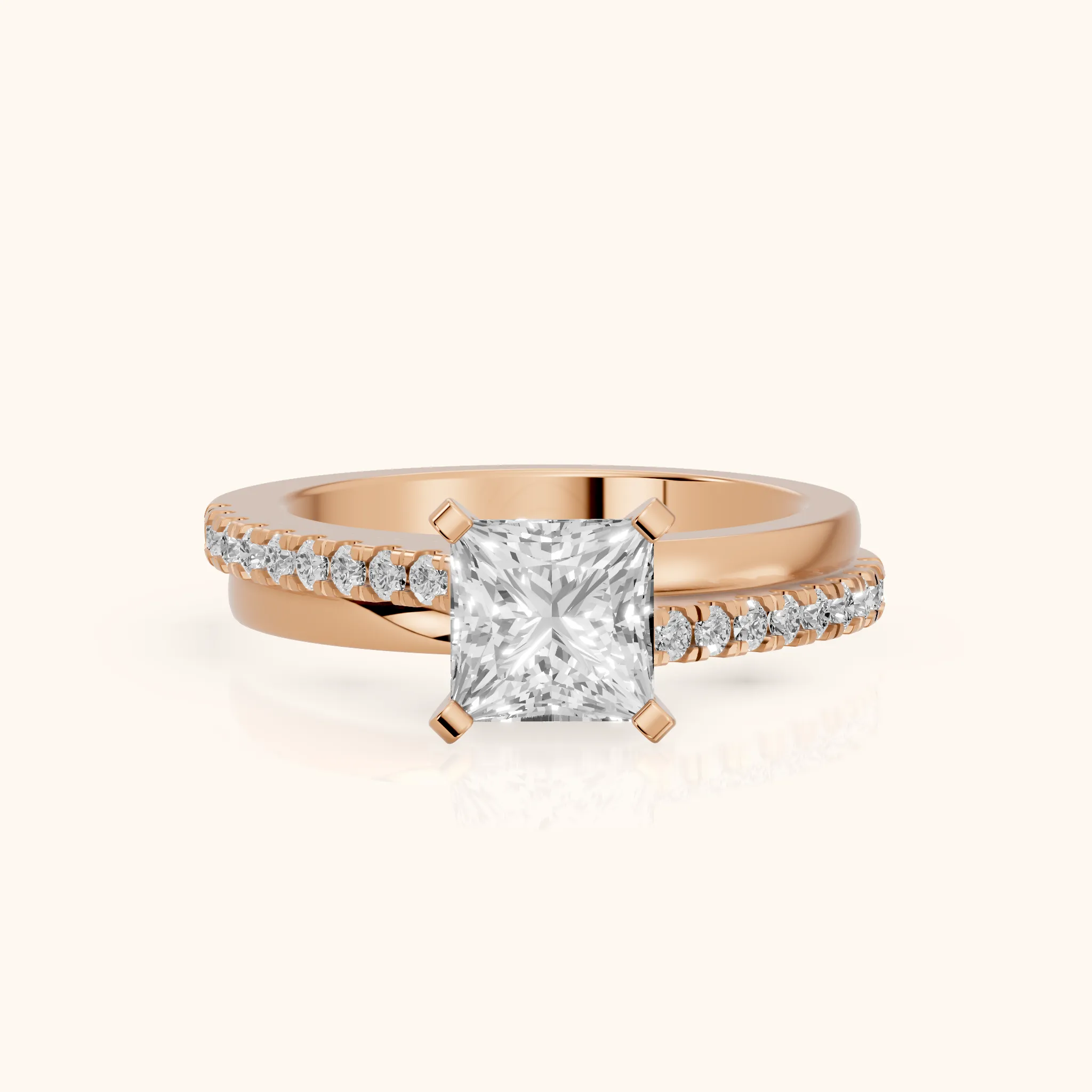 Edith Criss Cross Pavé Princess Diamond Engagement Ring in Rose Gold — view 1