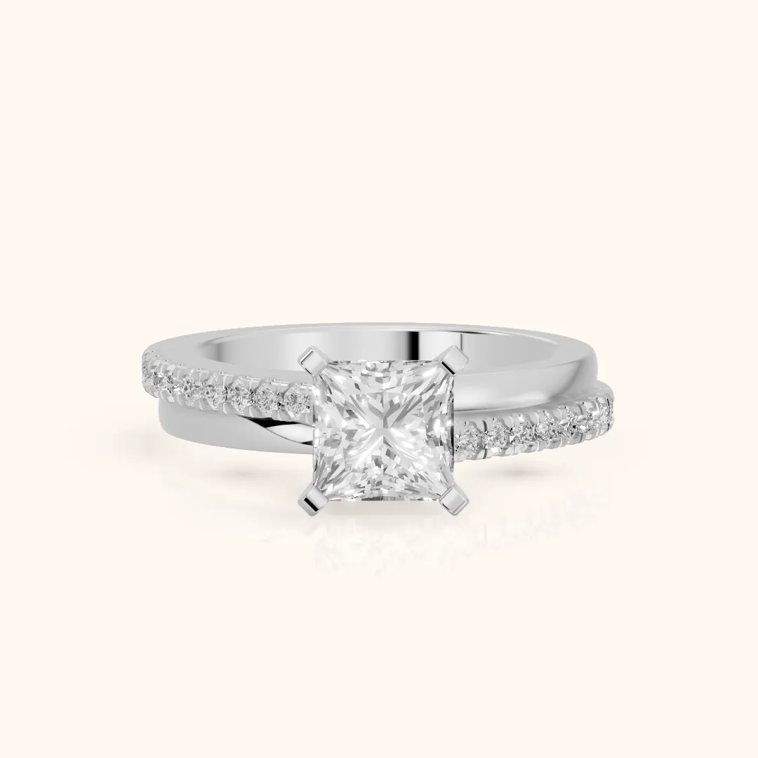 Edith Criss Cross Pavé Princess Diamond Engagement Ring in Silver — view 2