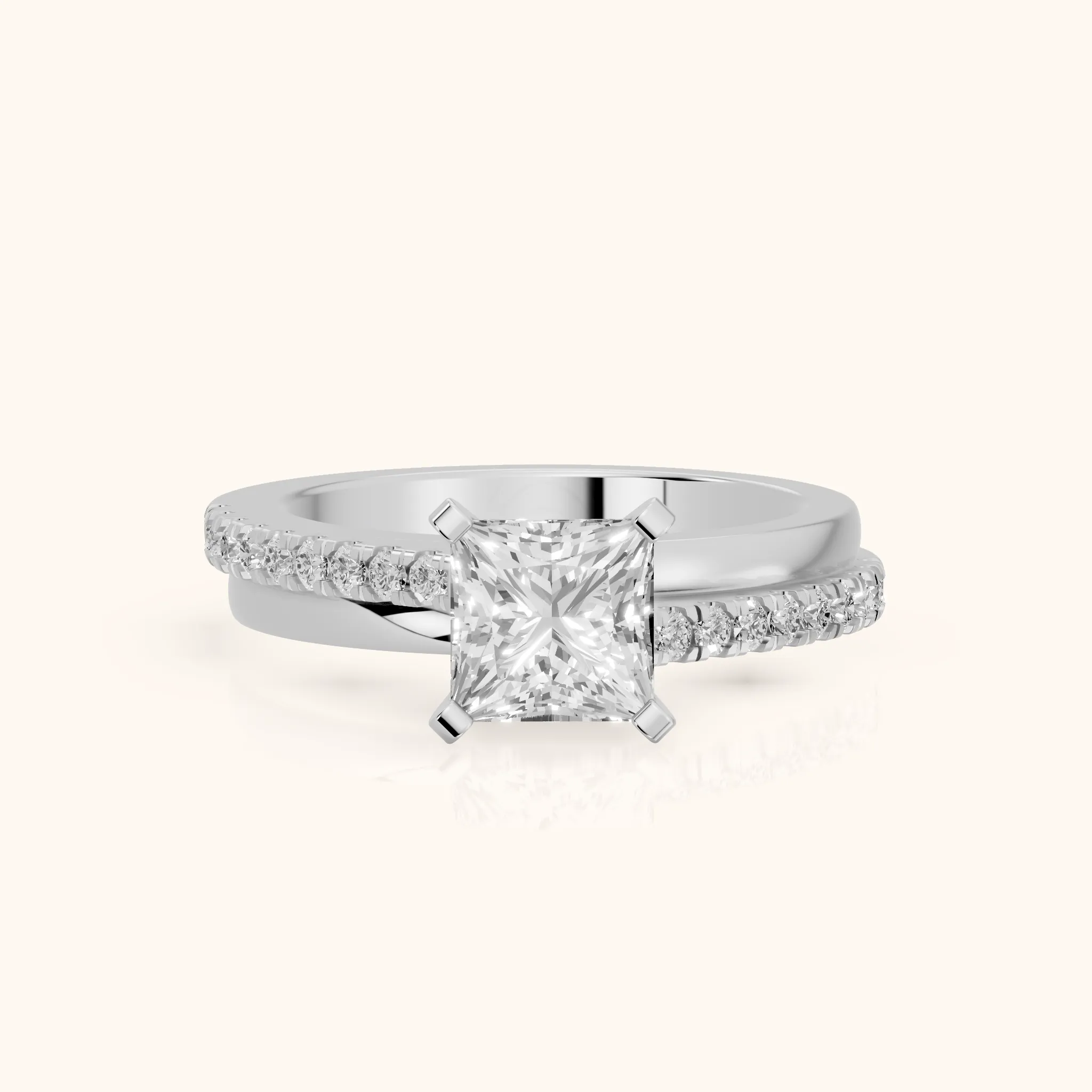 Edith Criss Cross Pavé Princess Diamond Engagement Ring in Silver — view 1