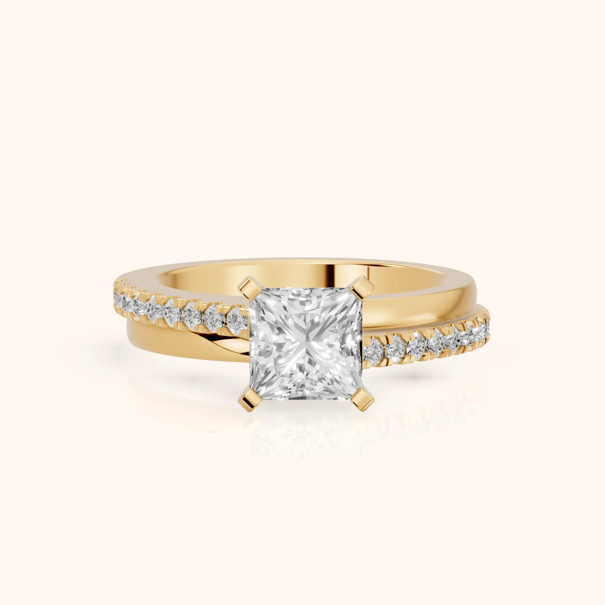 Edith Criss Cross Pavé Princess Diamond Engagement Ring in Yellow Gold — view 1