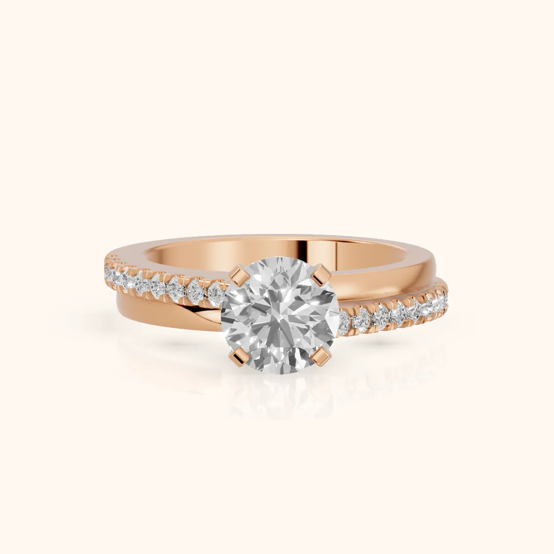 Edith Criss Cross Pavé Round Diamond Engagement Ring in Rose Gold — view 2
