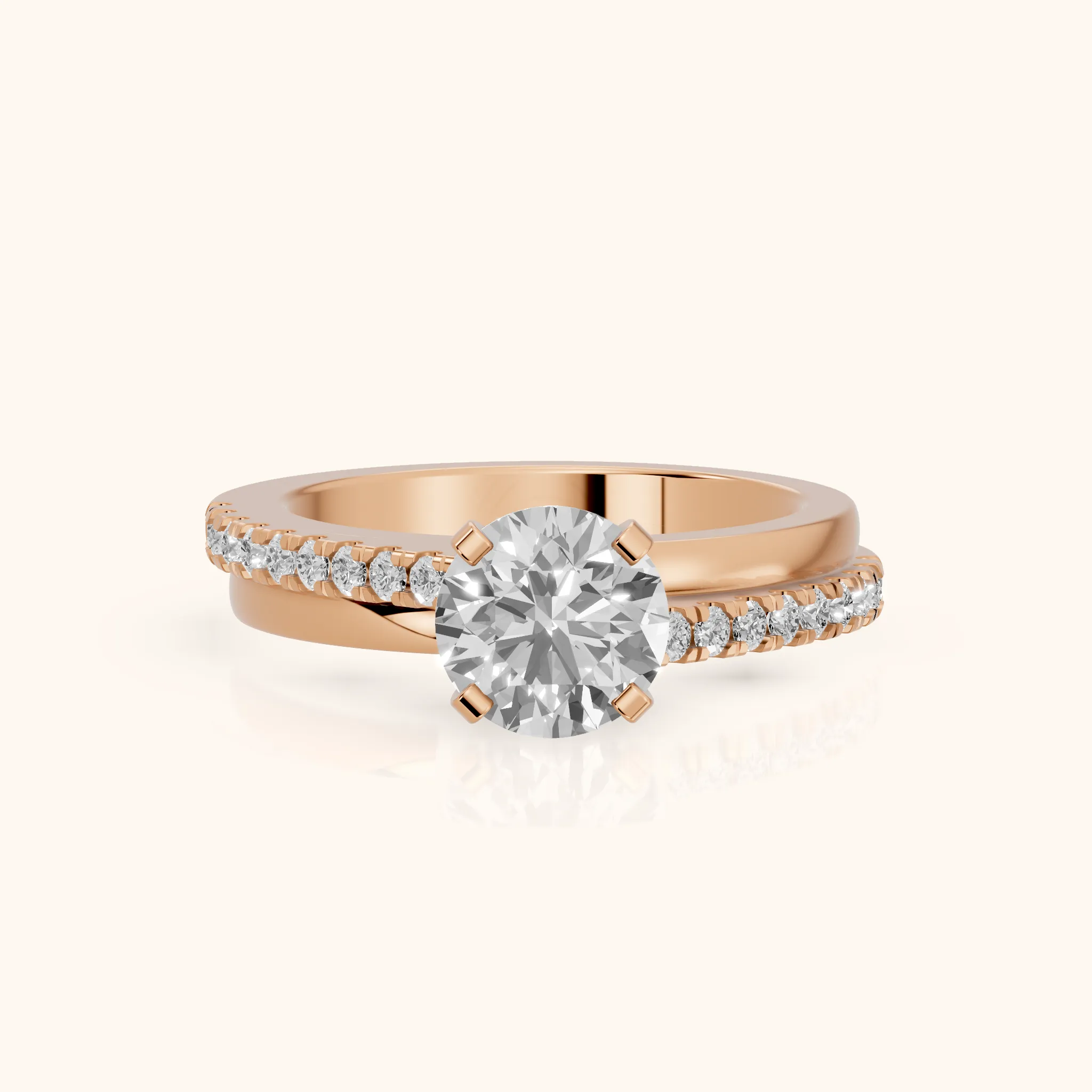 Edith Criss Cross Pavé Round Diamond Engagement Ring in Rose Gold — view 1