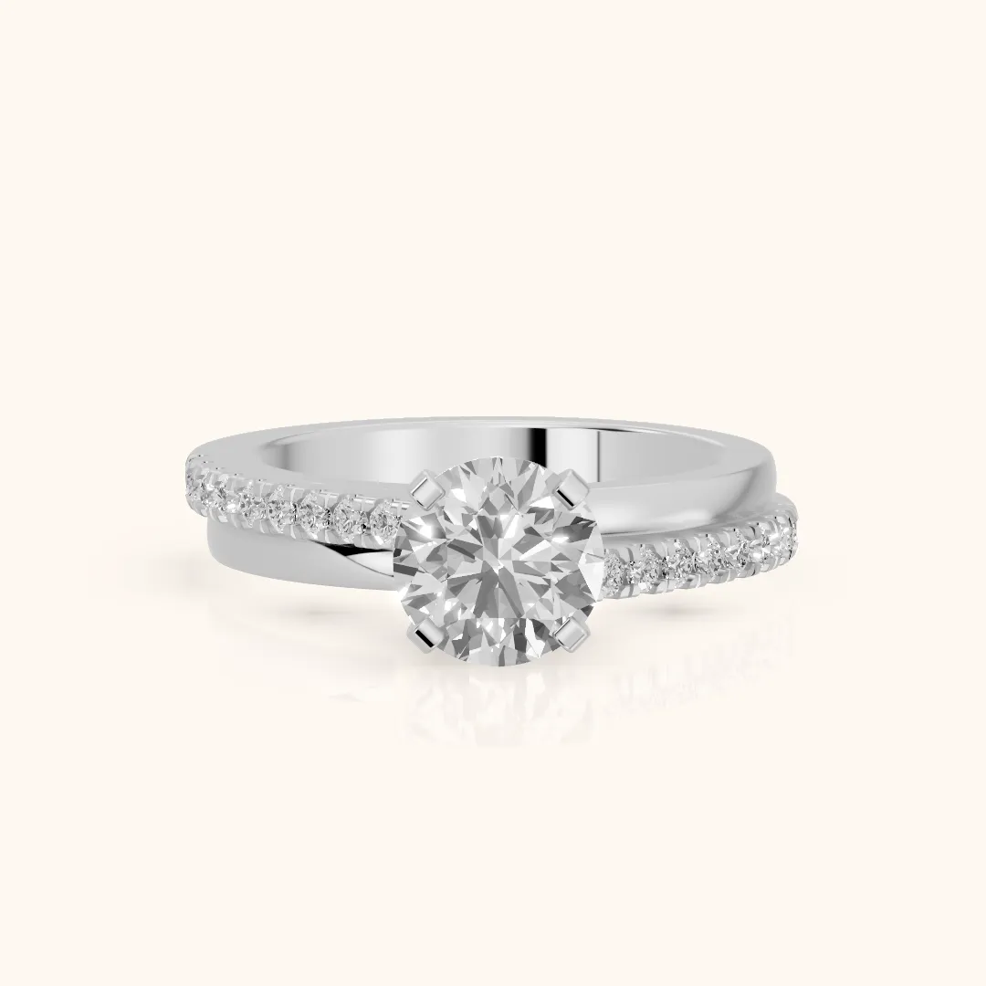 Edith Criss Cross Pavé Round Diamond Engagement Ring in Silver — view 2