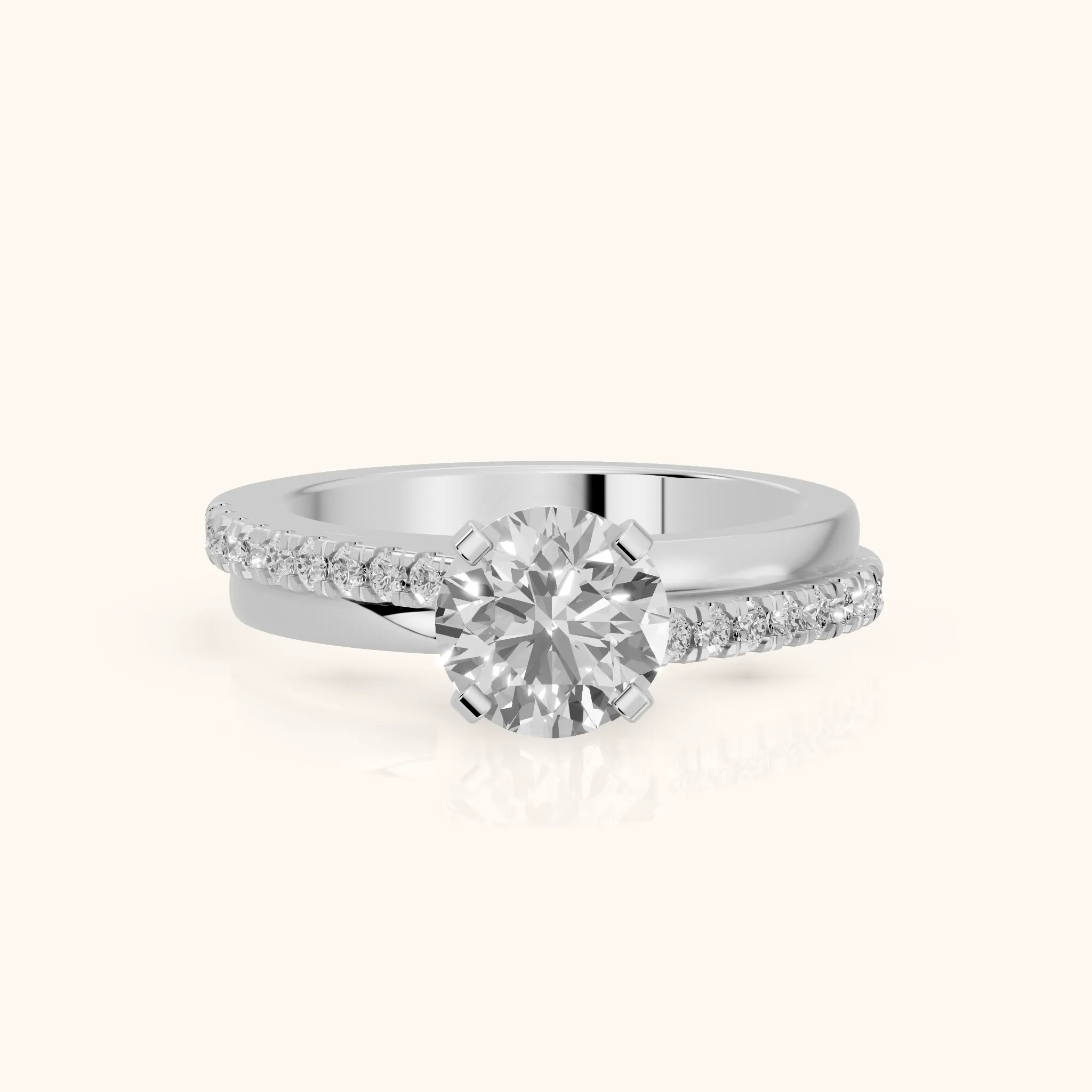 Edith Criss Cross Pavé Round Diamond Engagement Ring in Silver — view 1
