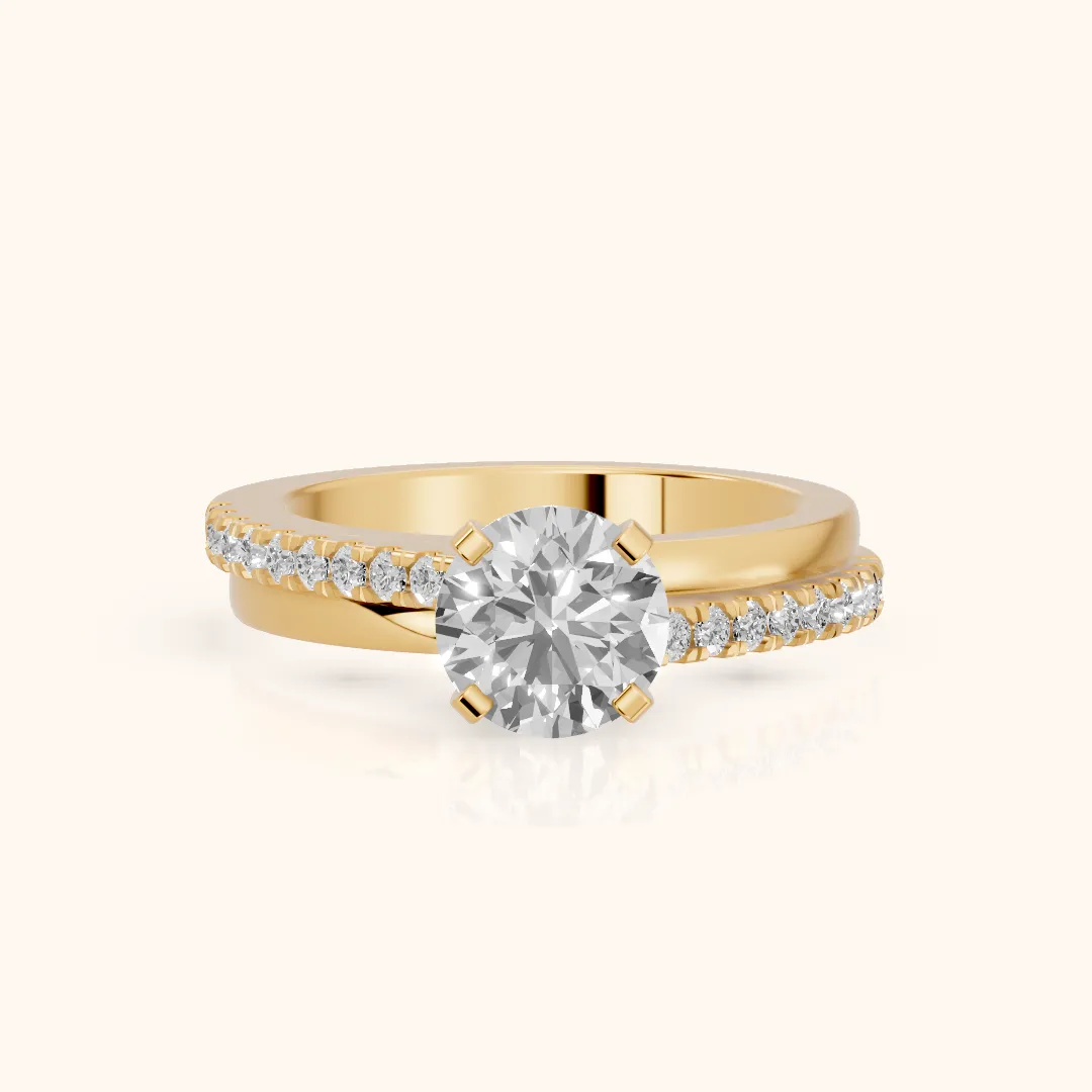 Edith Criss Cross Pavé Round Diamond Engagement Ring in Yellow Gold — view 2