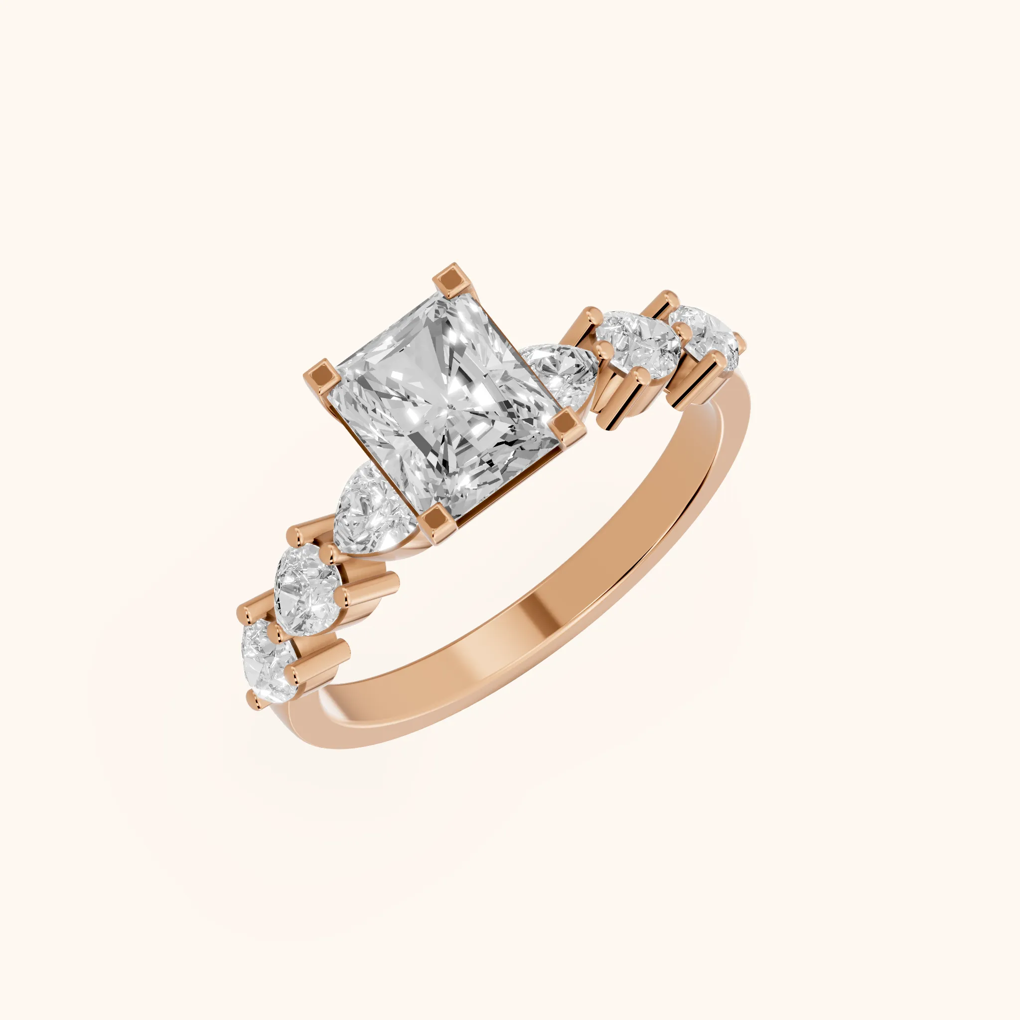 Iris Radiant Diamond Bridal Set in Rose Gold