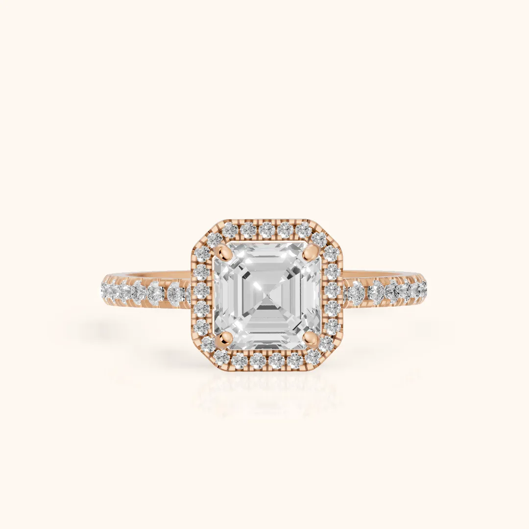 Mabel Halo French Pavé Asscher Diamond Engagement Ring in Rose Gold — view 2