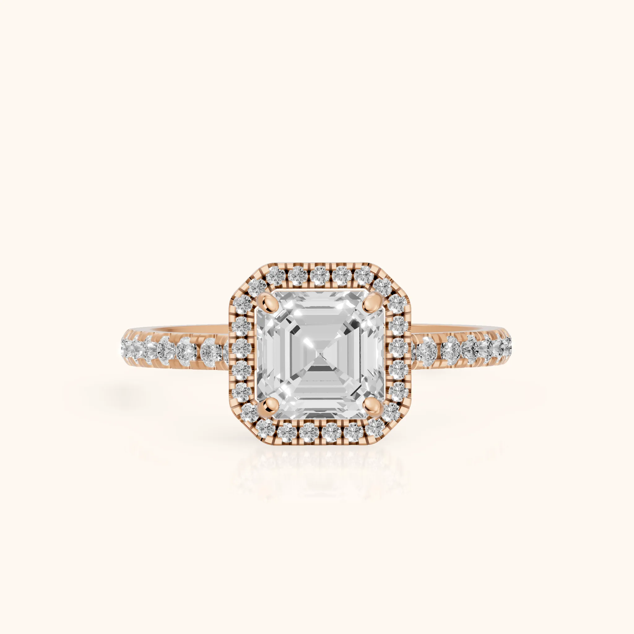 Mabel Halo French Pavé Asscher Diamond Engagement Ring in Rose Gold — view 1