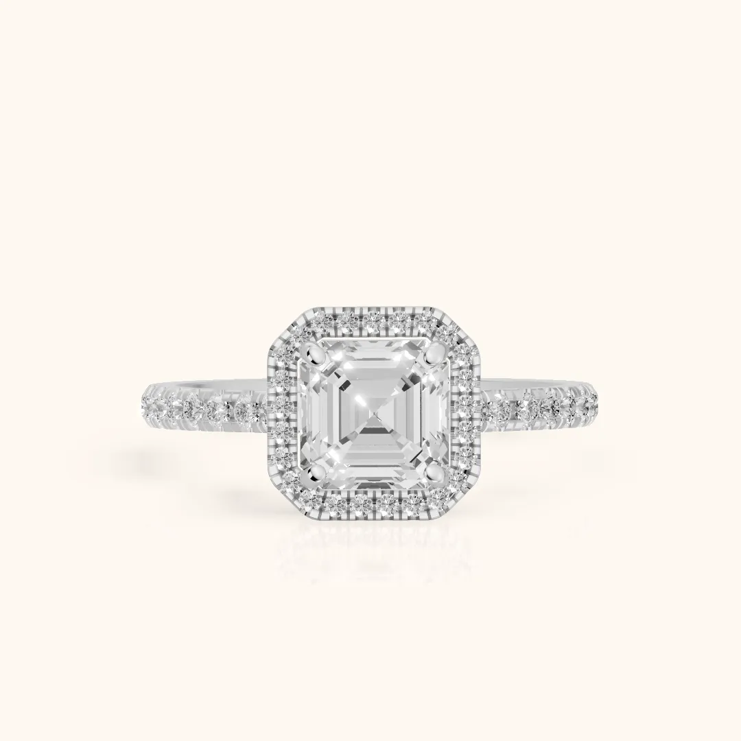 Mabel Halo French Pavé Asscher Diamond Engagement Ring in Platinum — view 2