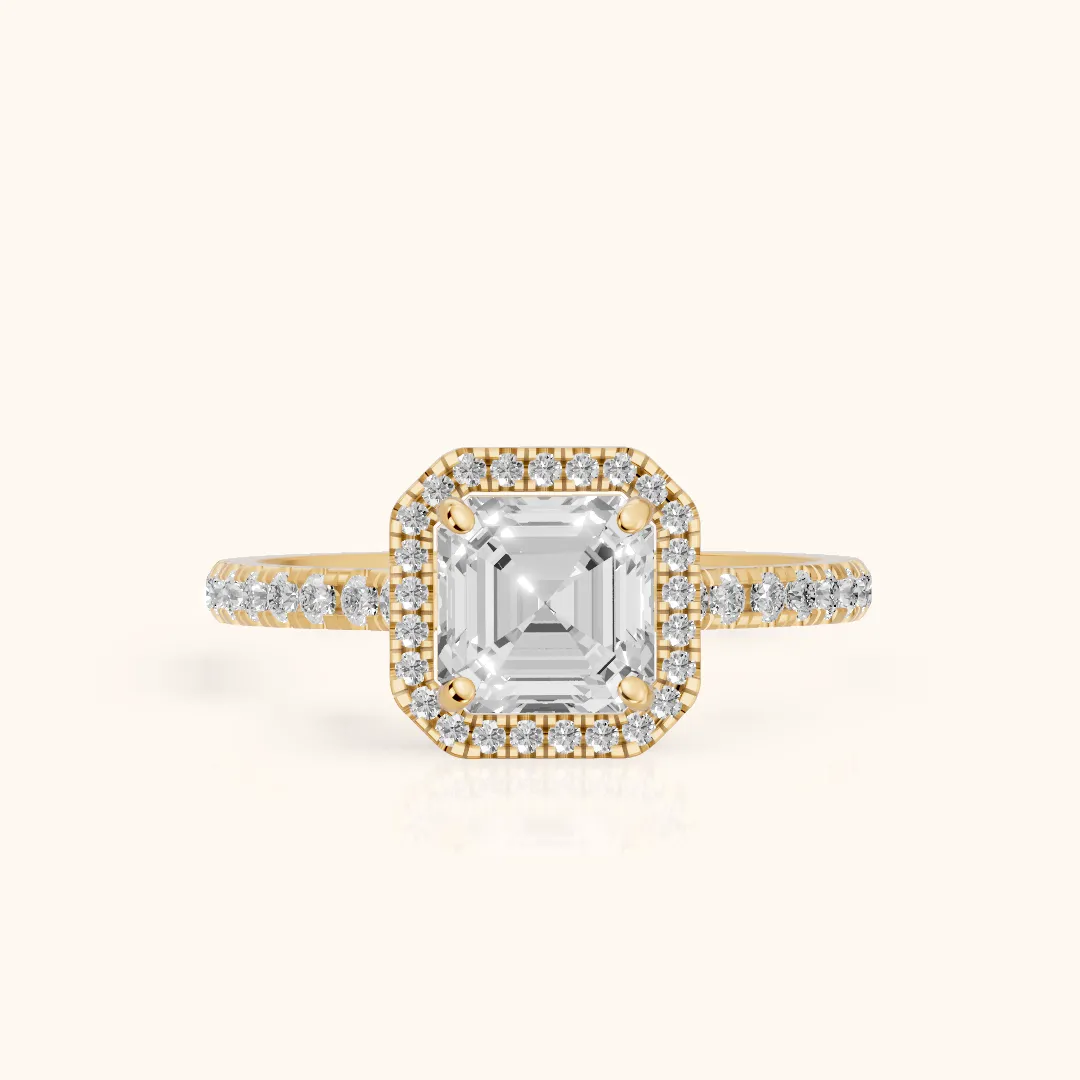 Mabel Halo French Pavé Asscher Diamond Engagement Ring in Yellow Gold — view 2