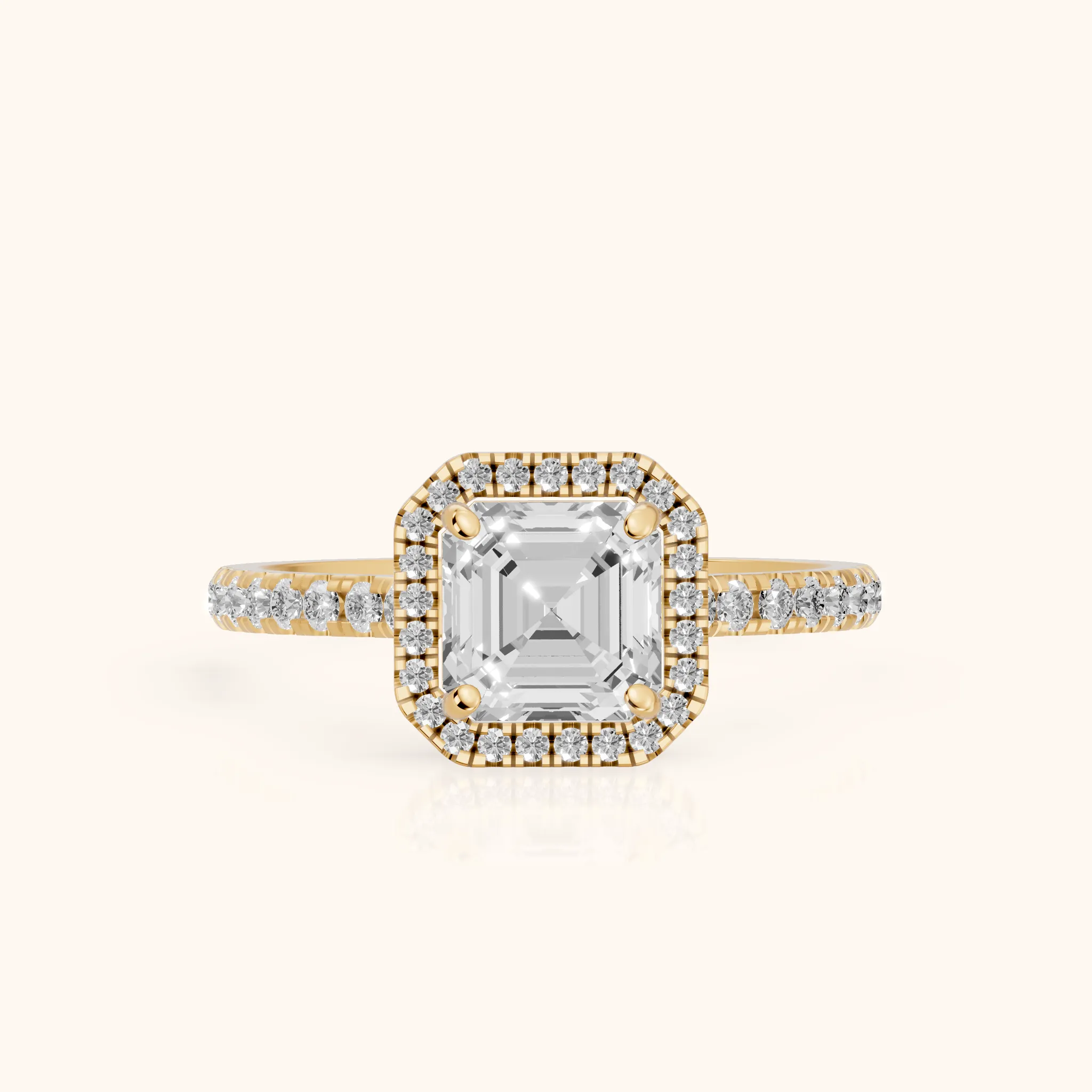 Mabel Halo French Pavé Asscher Diamond Engagement Ring in Yellow Gold — view 1