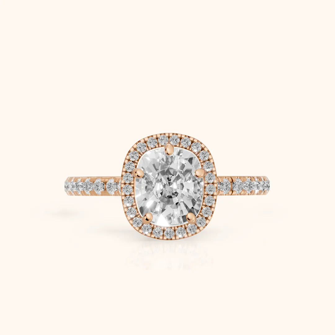 Mabel Halo French Pavé Cushion Diamond Engagement Ring in Rose Gold — view 2