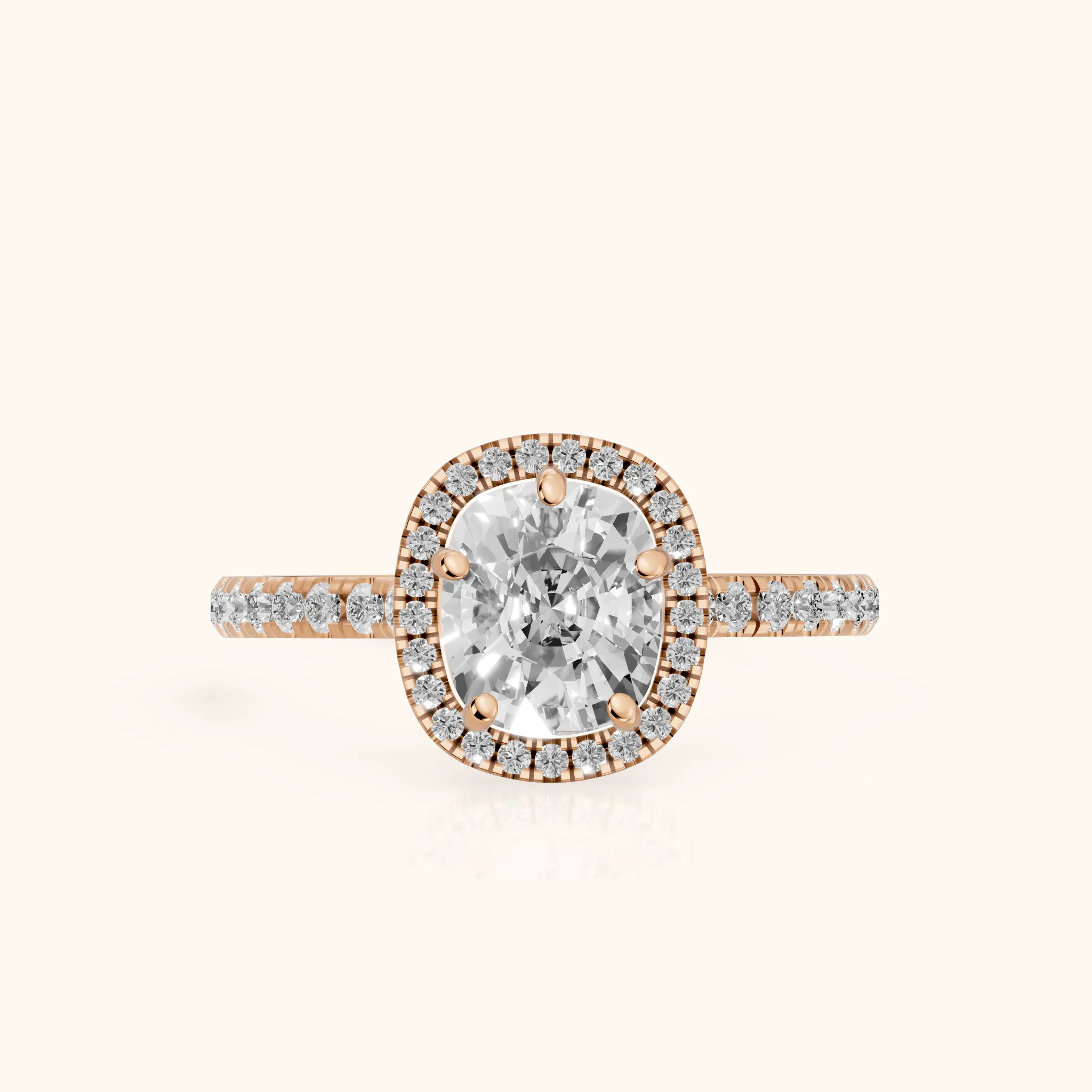 Mabel Halo French Pavé Cushion Diamond Engagement Ring in Rose Gold — view 1