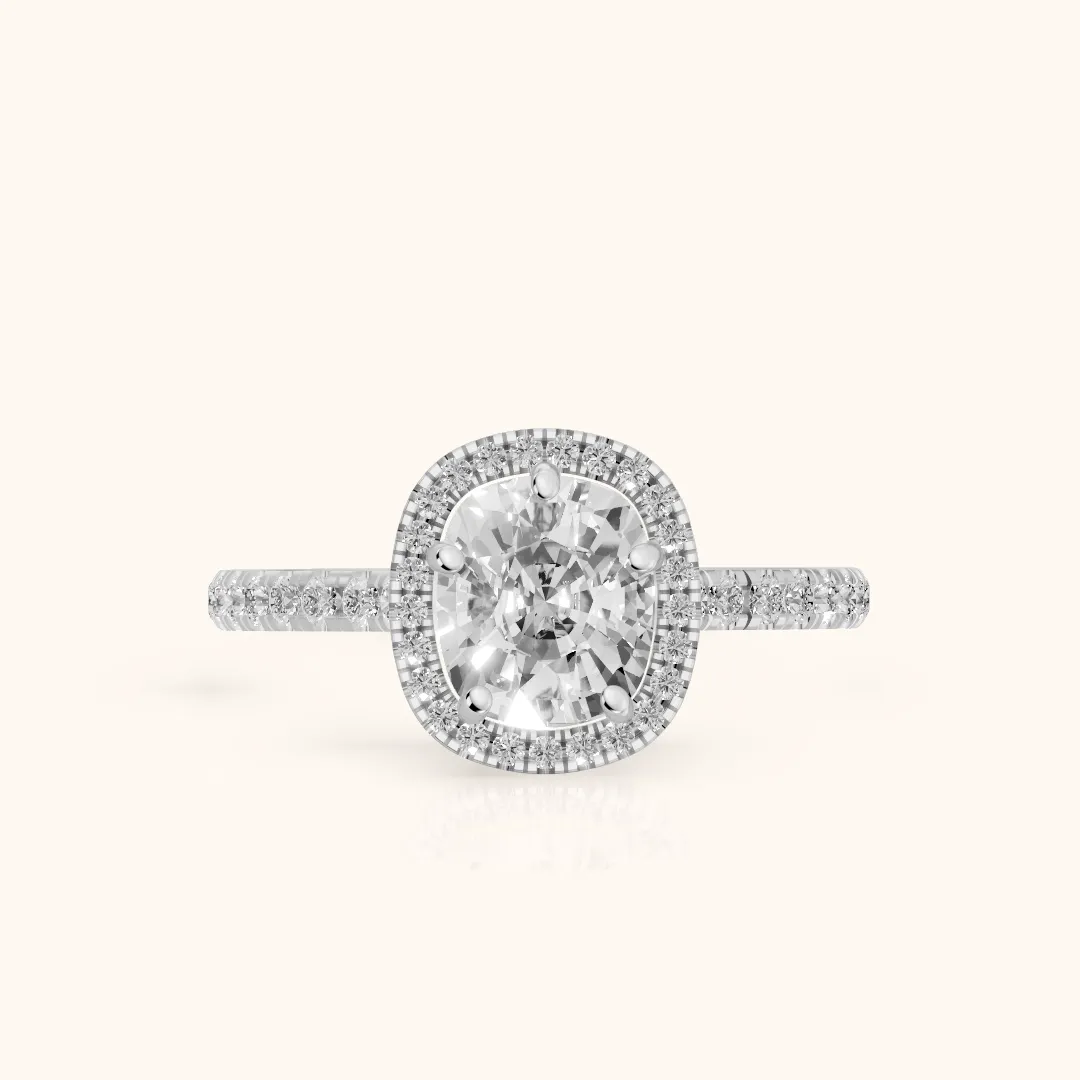 Mabel Halo French Pavé Cushion Diamond Engagement Ring in Platinum — view 2
