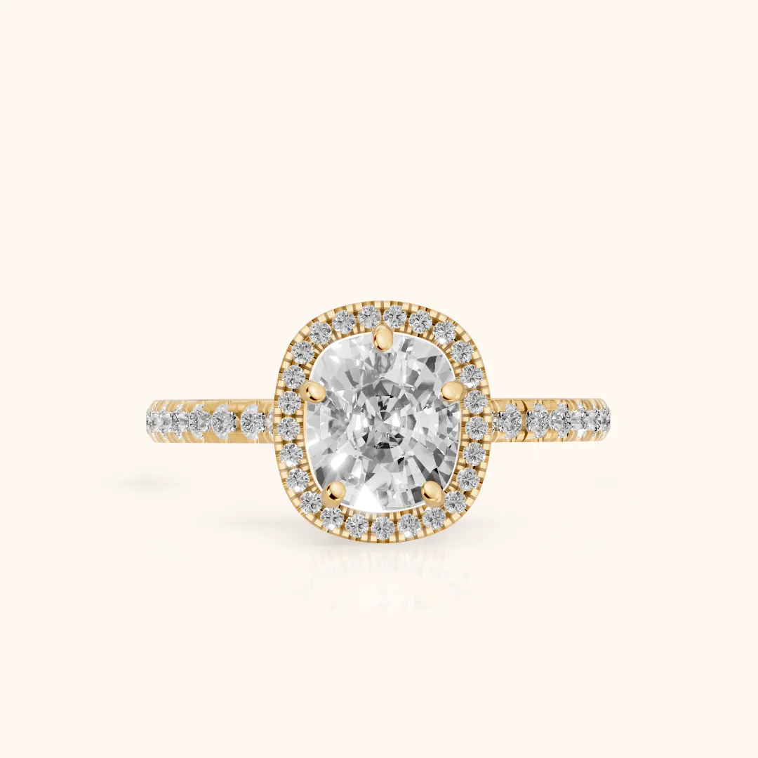 Mabel Halo French Pavé Cushion Diamond Engagement Ring in Yellow Gold — view 2