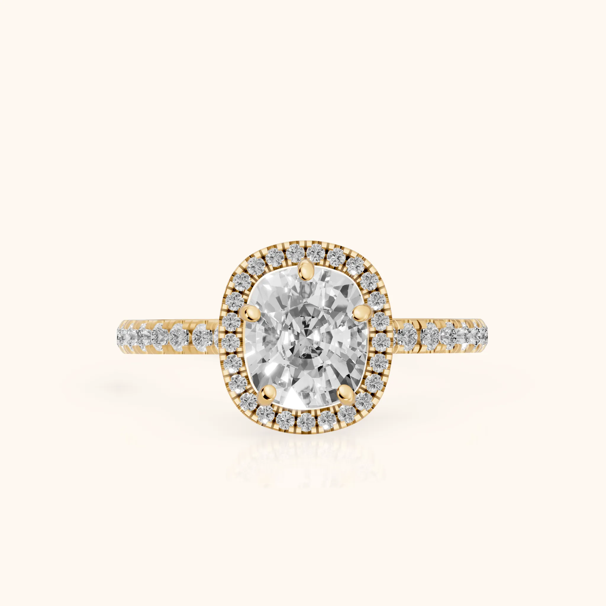 Mabel Halo French Pavé Cushion Diamond Engagement Ring in Yellow Gold — view 1