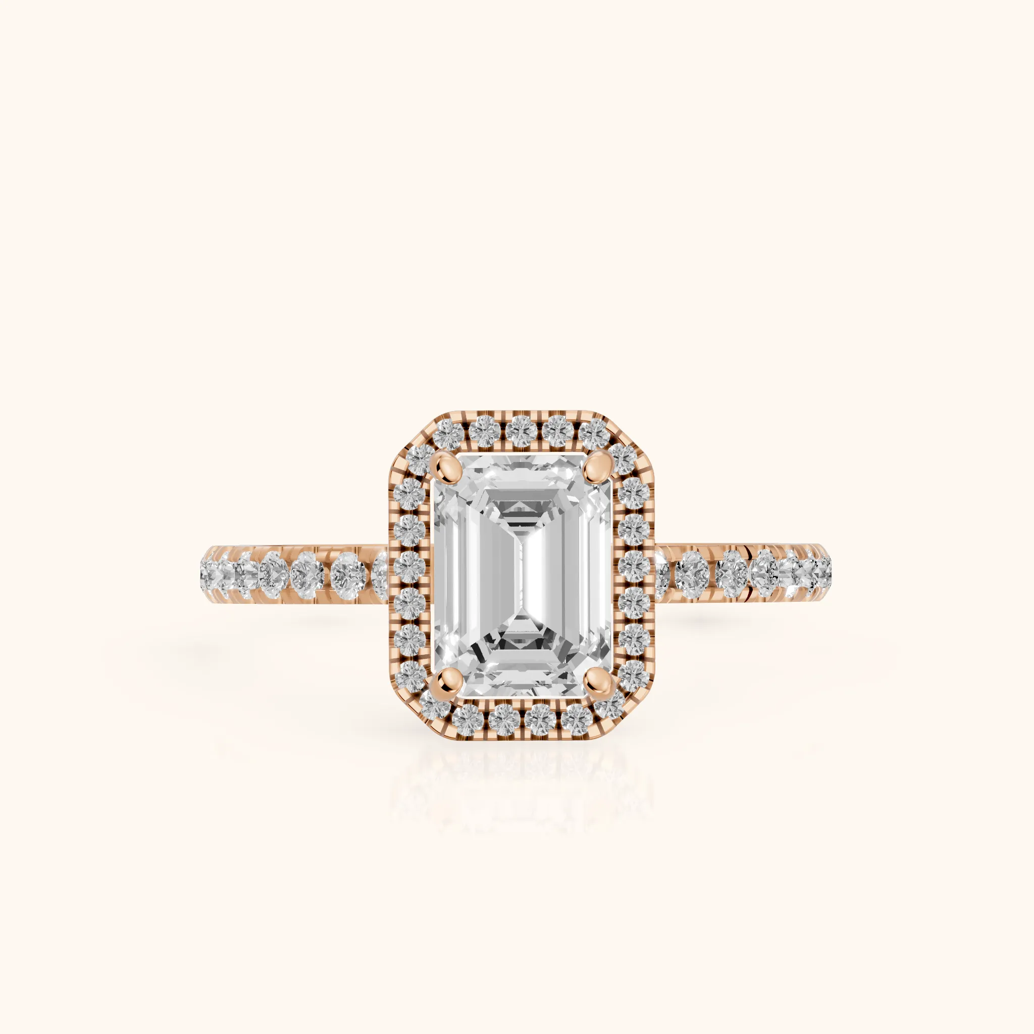 Mabel Halo French Pavé Emerald Diamond Engagement Ring in Rose Gold — view 1